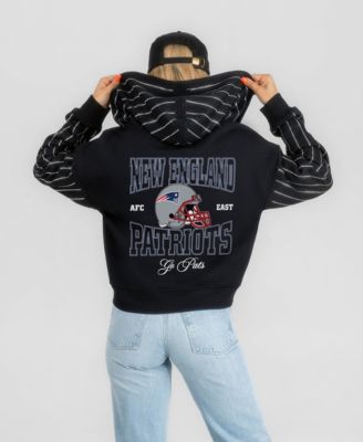 Women's Black New England Patriots Eyes on the Prize Mid-Crop Full-Zip Hoodie