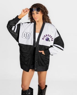 Women's Black Minnesota Vikings MVP Era Satin Button-Down Cardigan