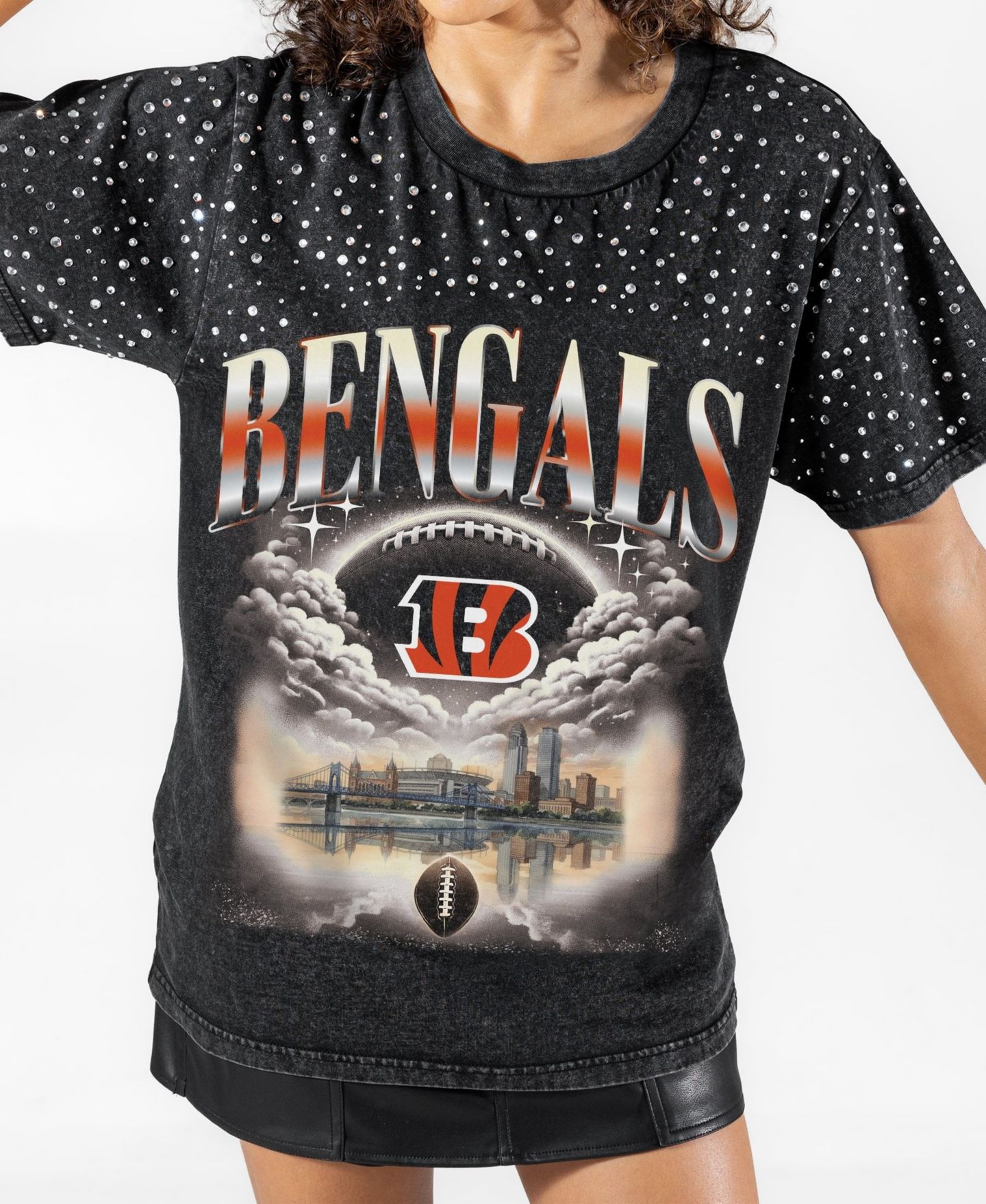 Женская футболка Gameday Couture Black Cincinnati Bengals Sky's the Limit Washed Micro Rhinestone — фото 4