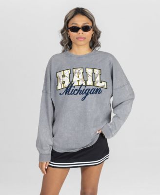Women's Gray Michigan Wolverines Snow Wash Oversized Long-Sleeve T-Shirt