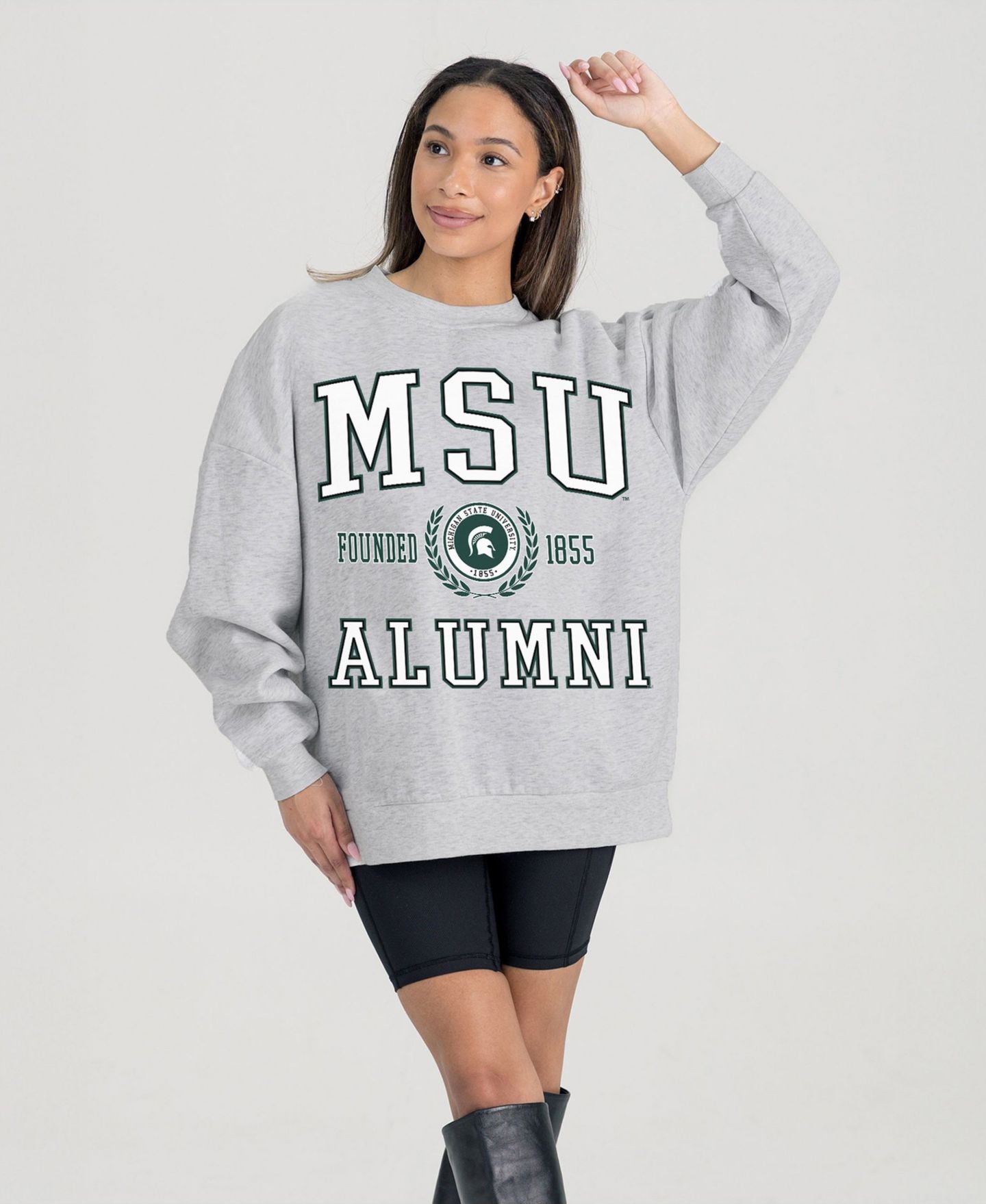 Женская толстовка Gameday Couture Ash Michigan State Spartans Degree Unlocked Oversized Premium Fleece — фото 1