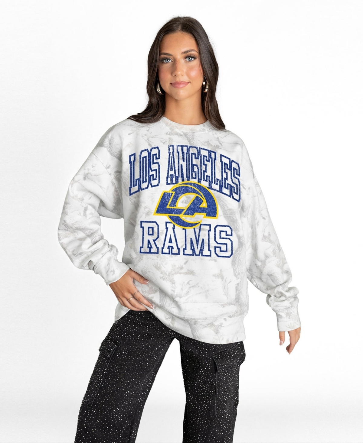 Gameday Couture Women's Arctic Camo Los Angeles Rams Whiteout Oversized Premium Fleece Sweatshirt - Arctic Camo