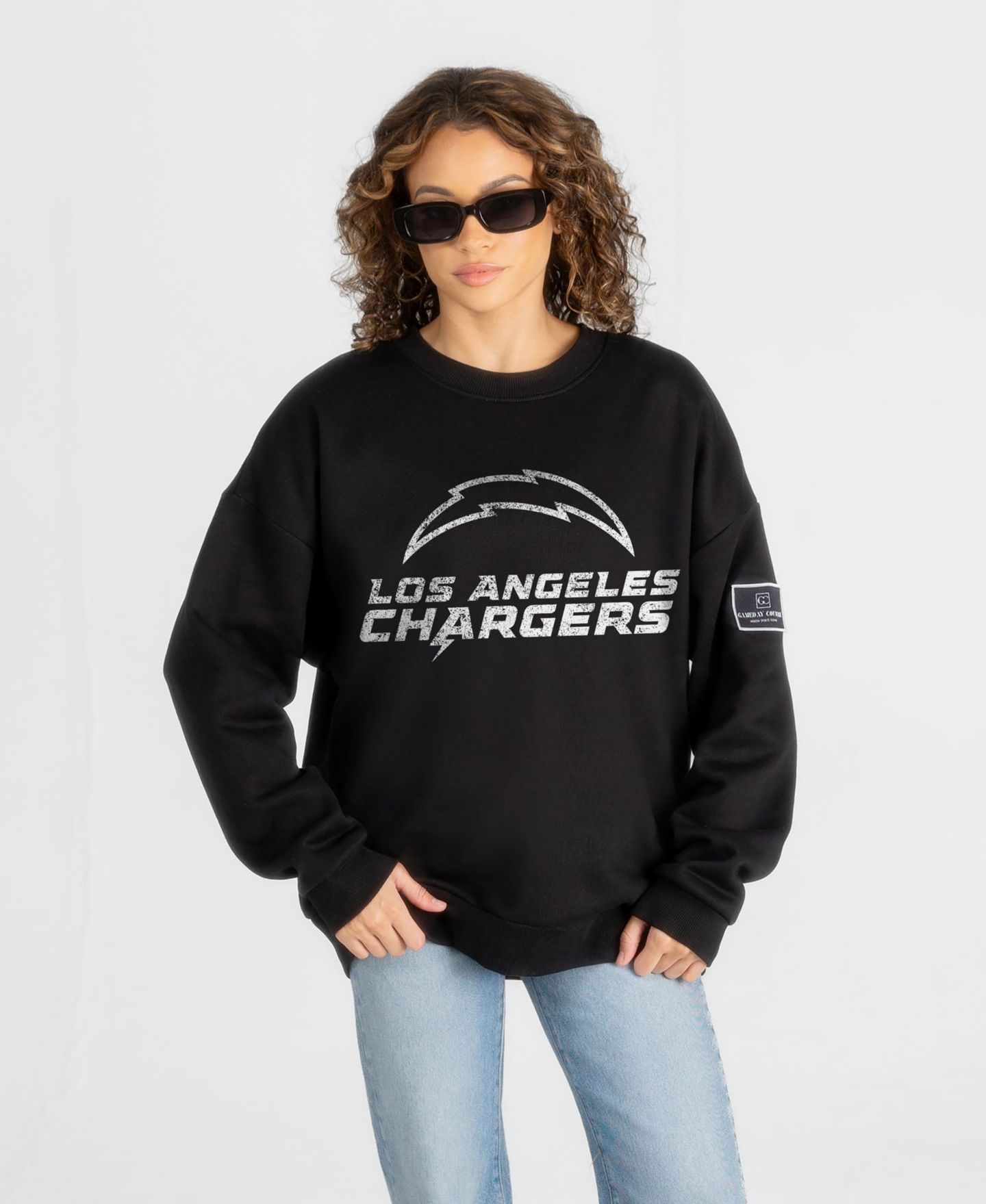 Женская толстовка Gameday Couture Black Los Angeles Chargers Bold Move Black Label Premium Drop Shoulder — фото 1