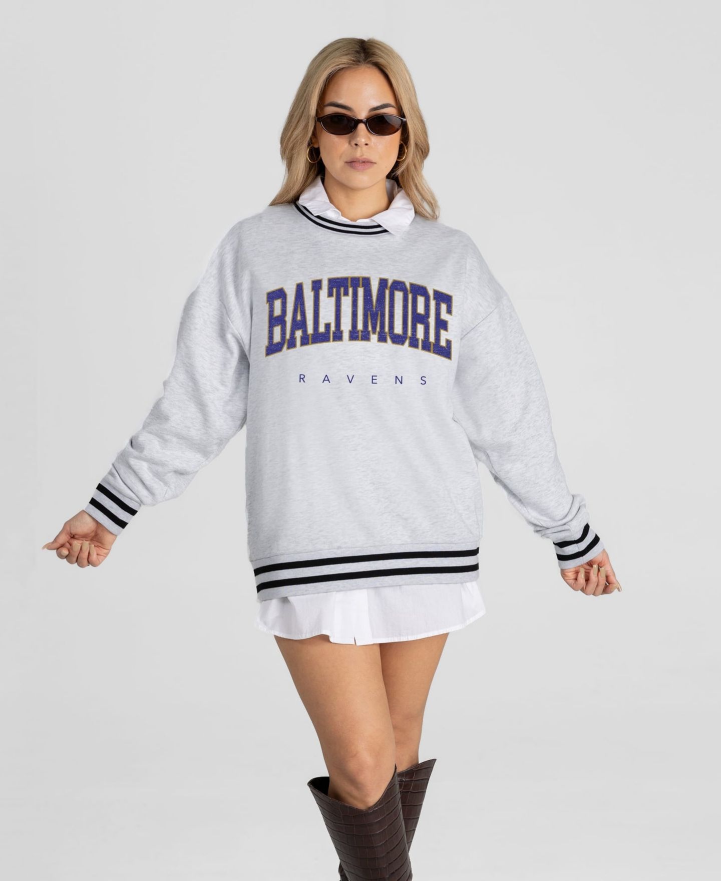 Женская толстовка Gameday Couture Ash Baltimore Ravens Oversized Easy Energy Ringer Stripe — фото 4