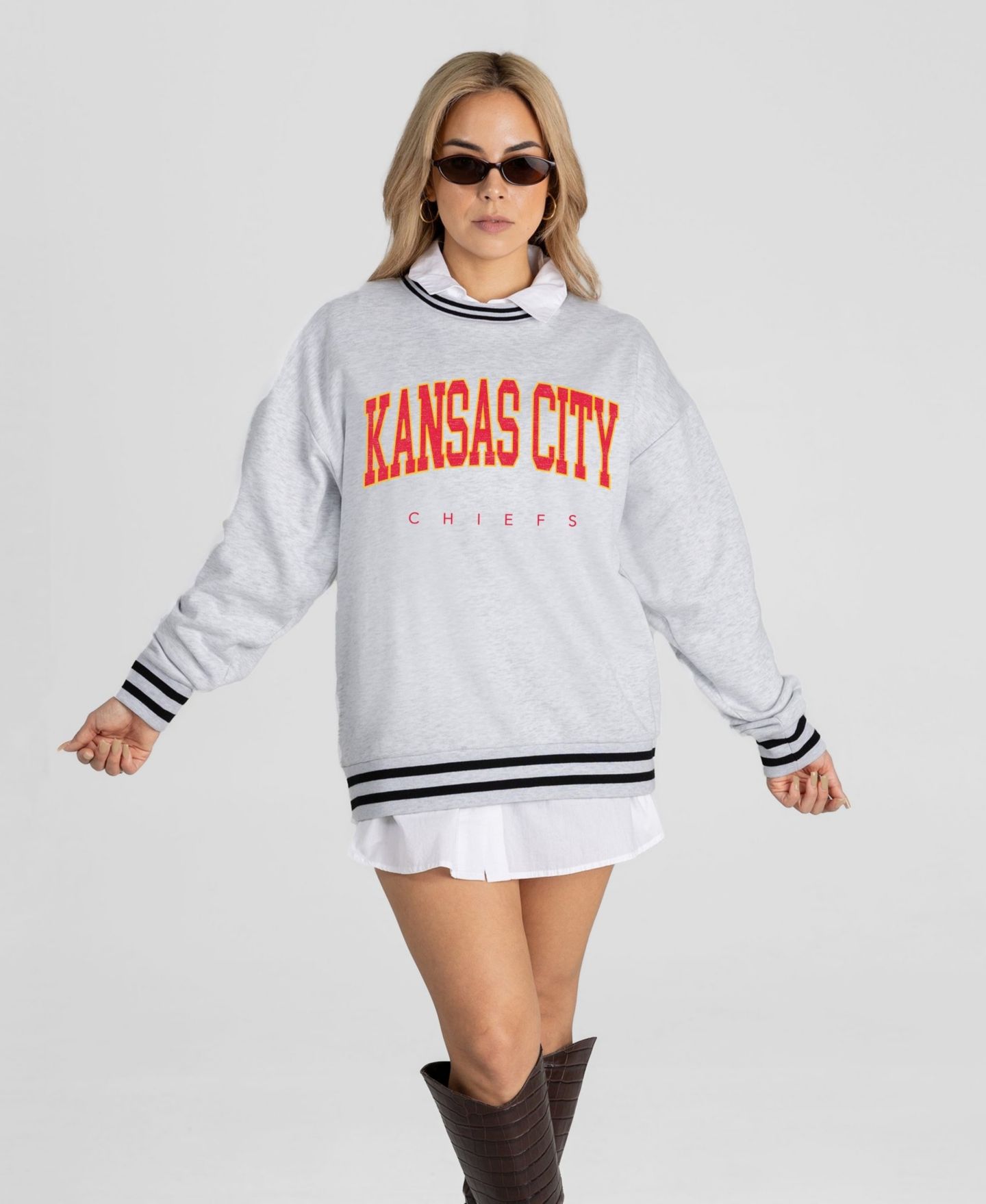 Женская толстовка Gameday Couture Ash Kansas City Chiefs Oversized Easy Energy Ringer Stripe — фото 4