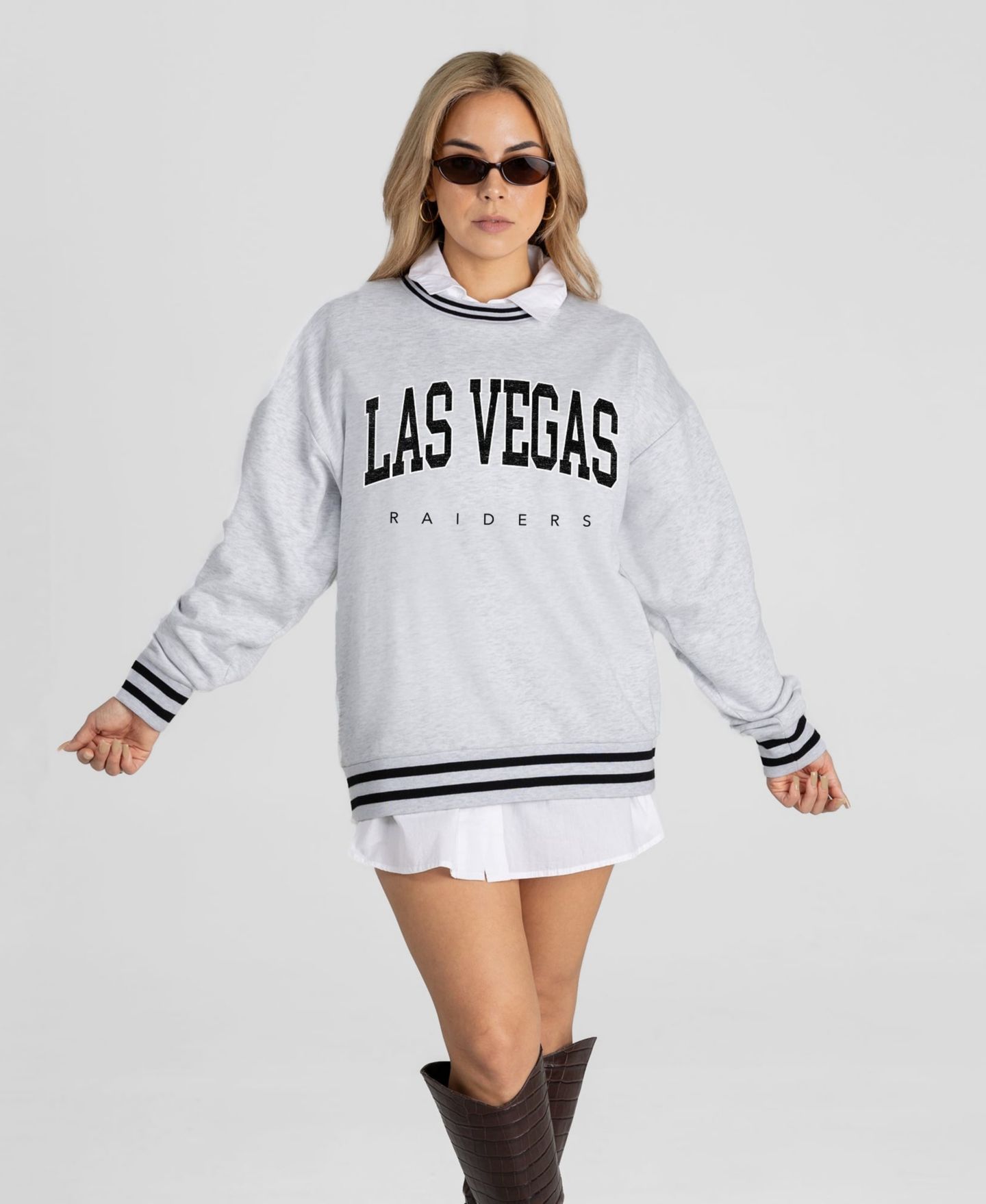 Женская толстовка Gameday Couture Ash Las Vegas Raiders Oversized Easy Energy Ringer Stripe — фото 4