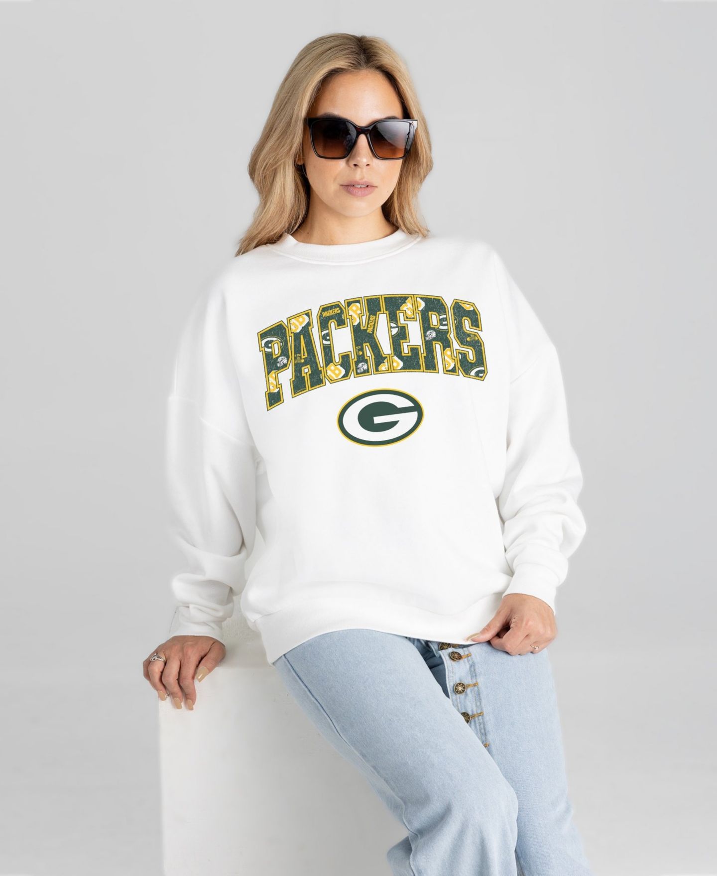 Женская толстовка Gameday Couture White Green Bay Packers Sweet Play Oversized Premium Drop Shoulder — фото 4