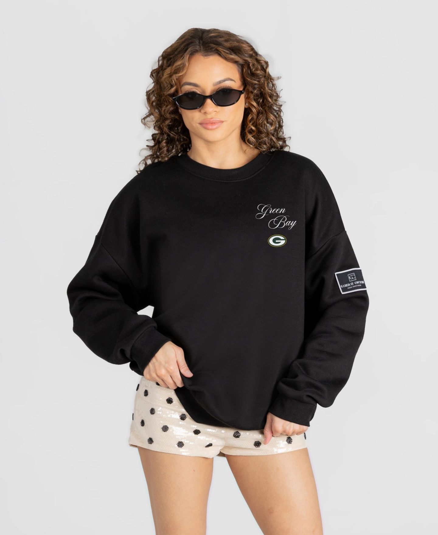 Женская толстовка Gameday Couture Black Green Bay Packers Classic Charm Black Label Premium Drop Shoulder — фото 2