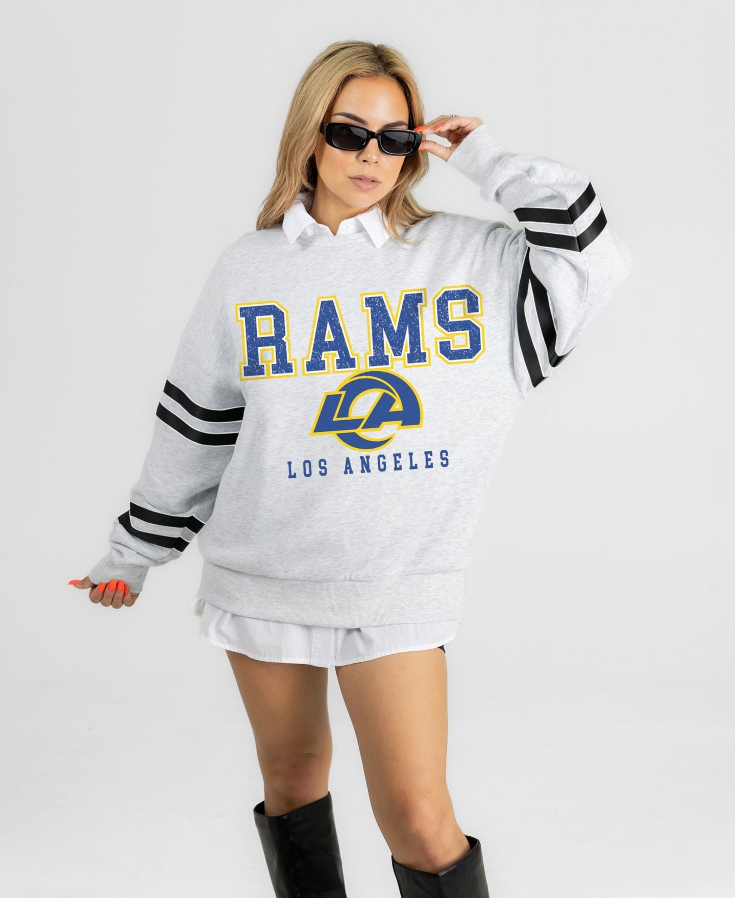 Женская толстовка Gameday Couture Ash Los Angeles Rams Stadium Stripes Oversized Fleece — фото 5