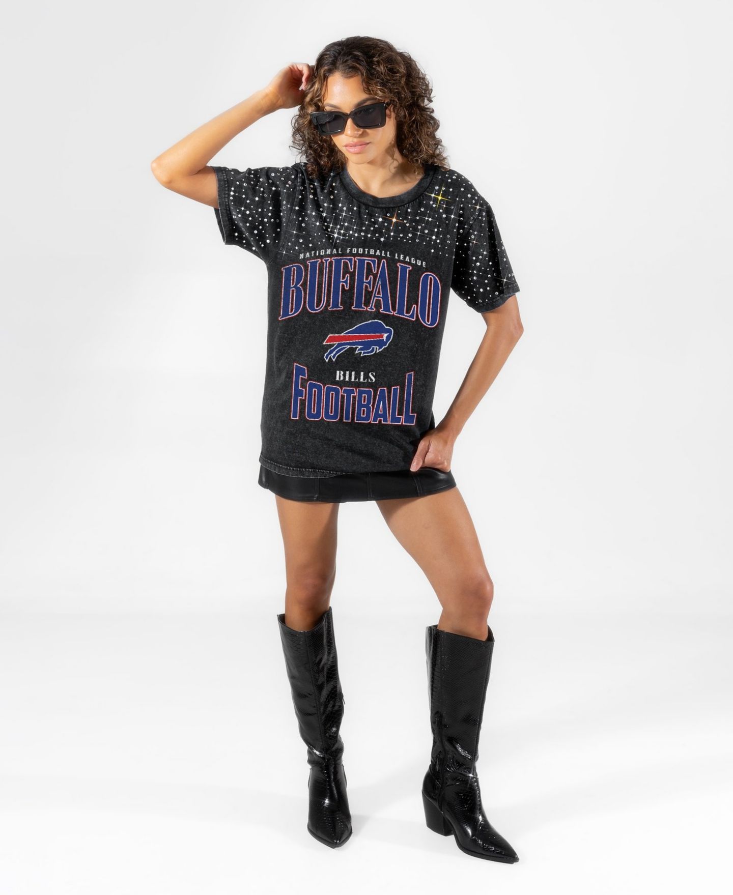 Женская футболка Gameday Couture Black Buffalo Bills In the Zone Washed Micro Rhinestone — фото 3