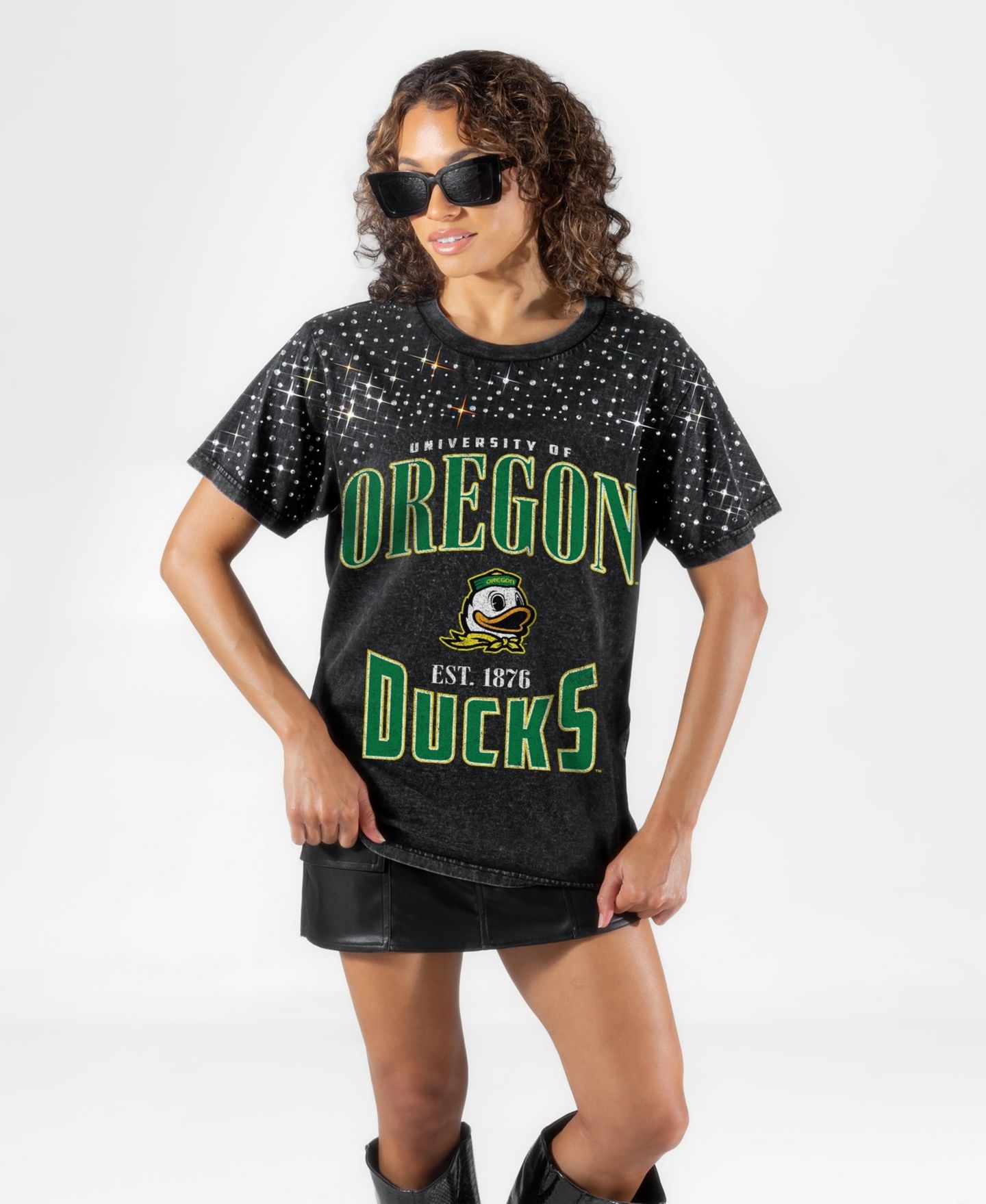 Женская футболка Gameday Couture Black Oregon Ducks In the Zone Washed Micro Rhinestone — фото 1