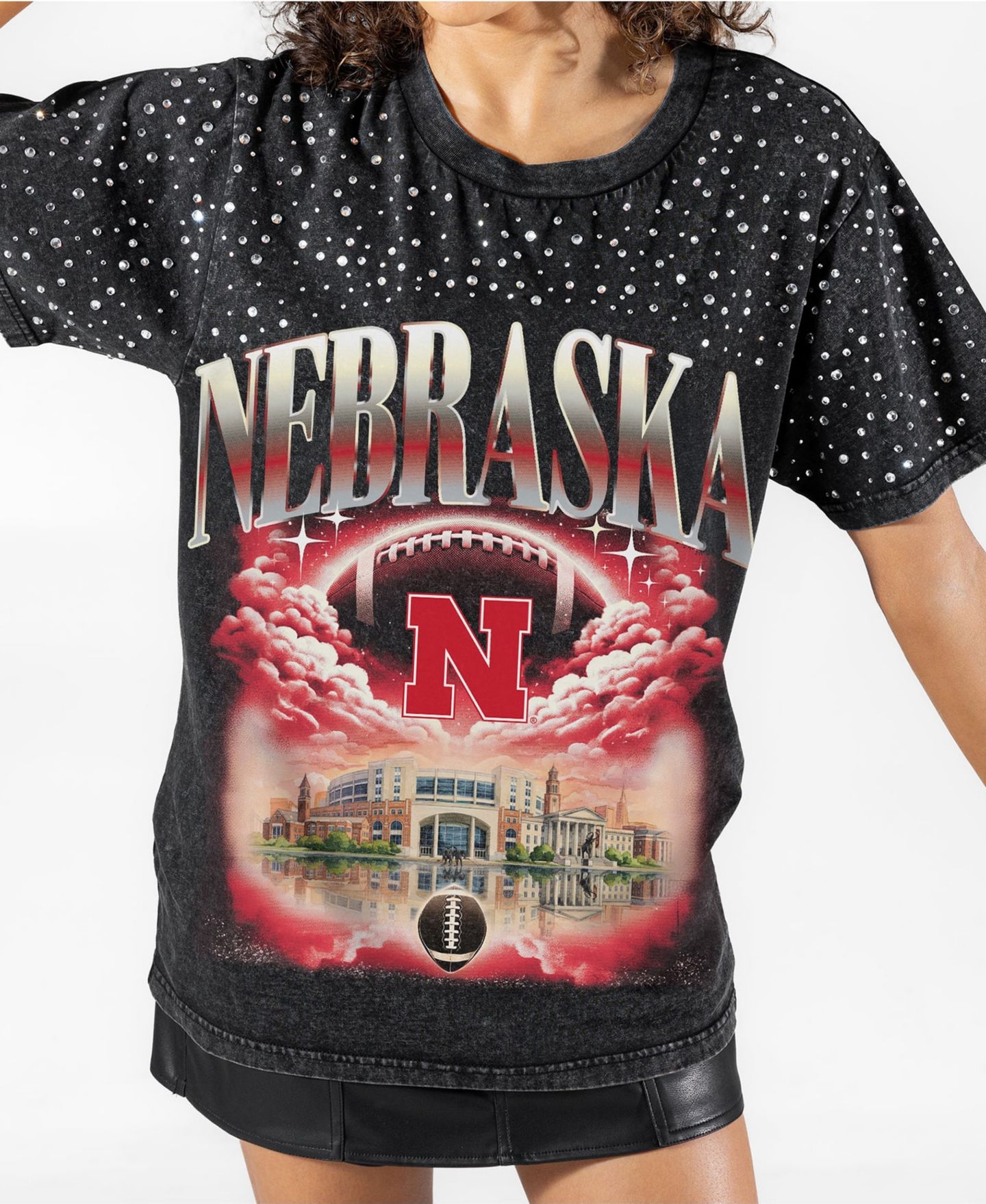 Женская футболка Gameday Couture Black Nebraska Huskers Dream Big Washed Micro Rhinestone — фото 3