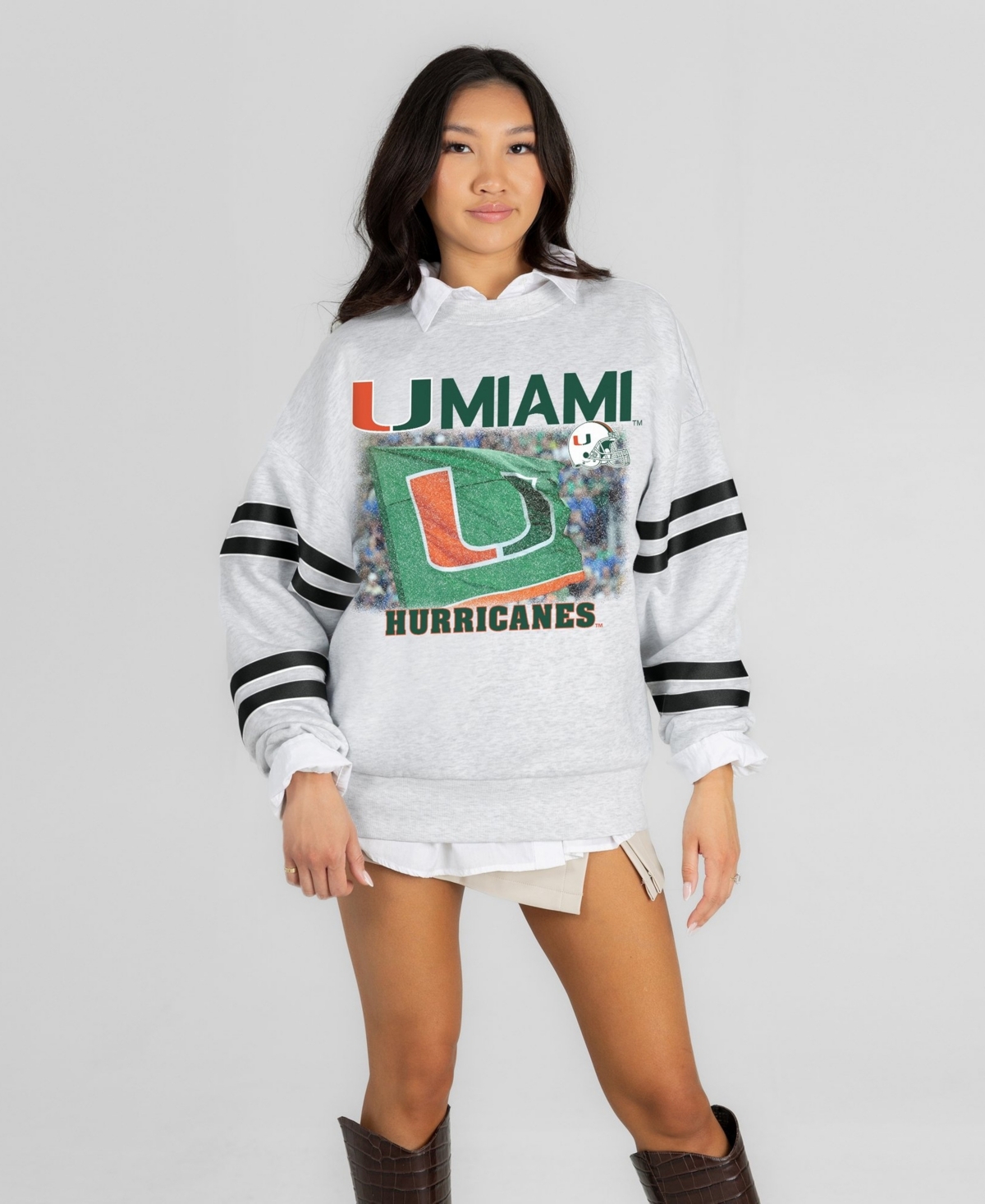 Gameday Couture Women's Ash Miami Hurricanes Off the Grid Oversized Fleece Sweatshirt - Ash, Black