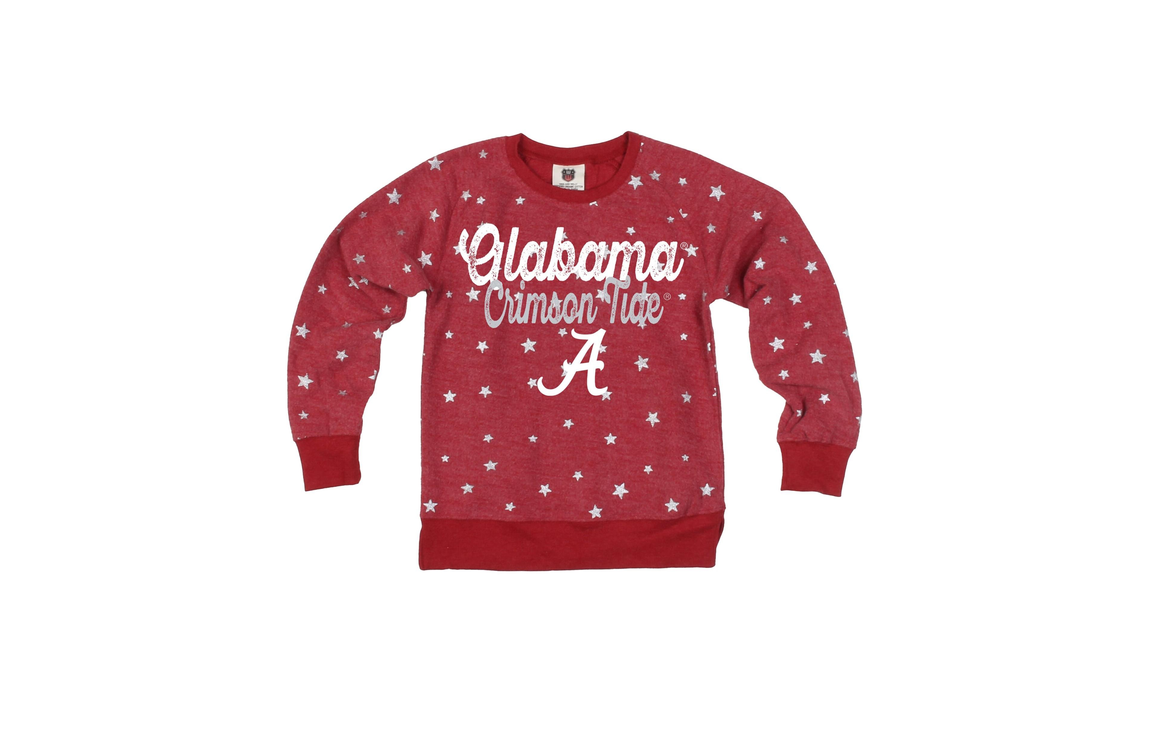 Wes & Willy Big Girls' Crimson Alabama Tide Shimmer Star Reverse Fleece Sweatshirt