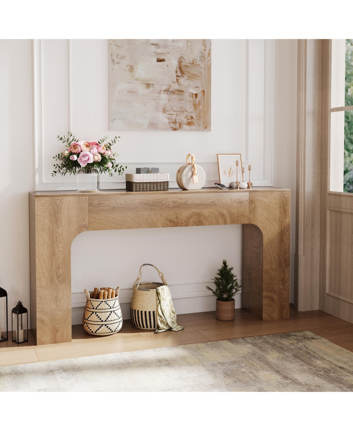 homfan Farmhouse Console Table, 63" Narrow Wooden Entryway Sofa Table, Wood Accent Table for Hallway, Foyer, Behind Couch Living Room