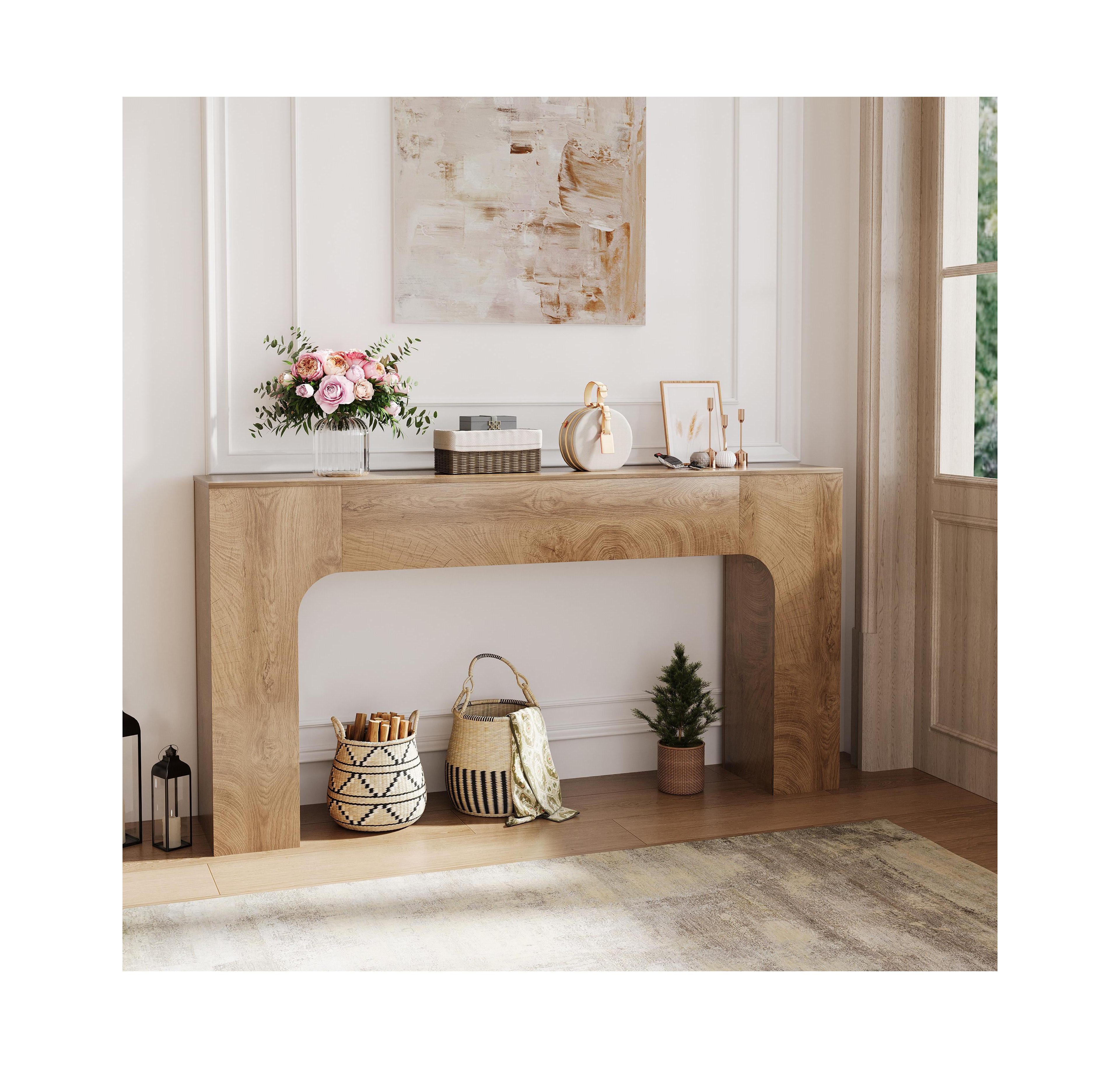homfan Farmhouse Console Table, 63" Narrow Wooden Entryway Sofa Table, Wood Accent Table for Hallway, Foyer, Behind Couch Living Room