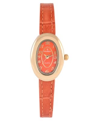 Women's 14K Gold-Plated Petite Oval Dial with Thin Leather Strap