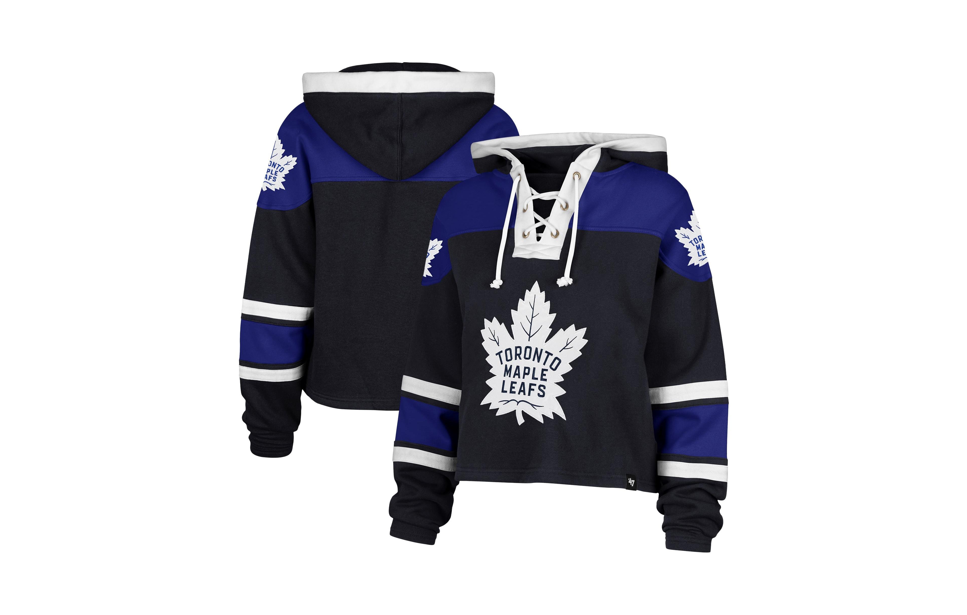 '47 Brand Women's Navy Toronto Maple Leafs Cropped Lacer Hoodie