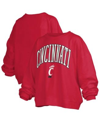 Women's Red Cincinnati Bearcats Oversized Janise Arch Over Logo Fleece Sweatshirt
