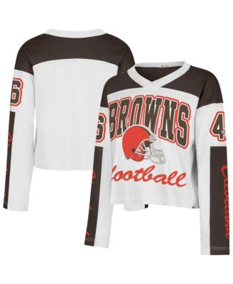 Women's White Cleveland Browns Exclamation Metro V-Neck Long-Sleeve Jersey