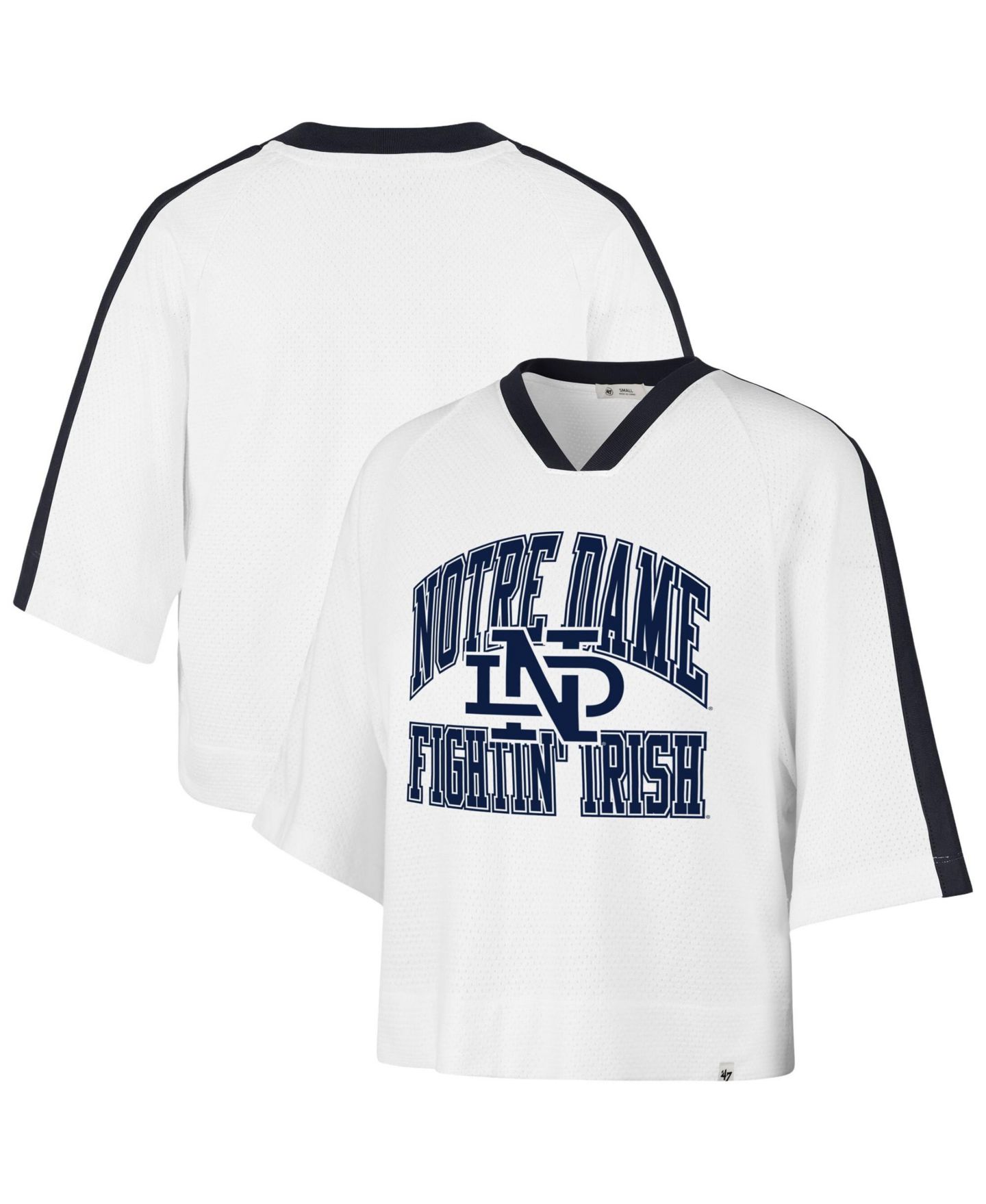 Женская футболка '47 Brand White Notre Dame Fighting Irish Big Overarch Drop Needle Raglan V-Neck — фото 1