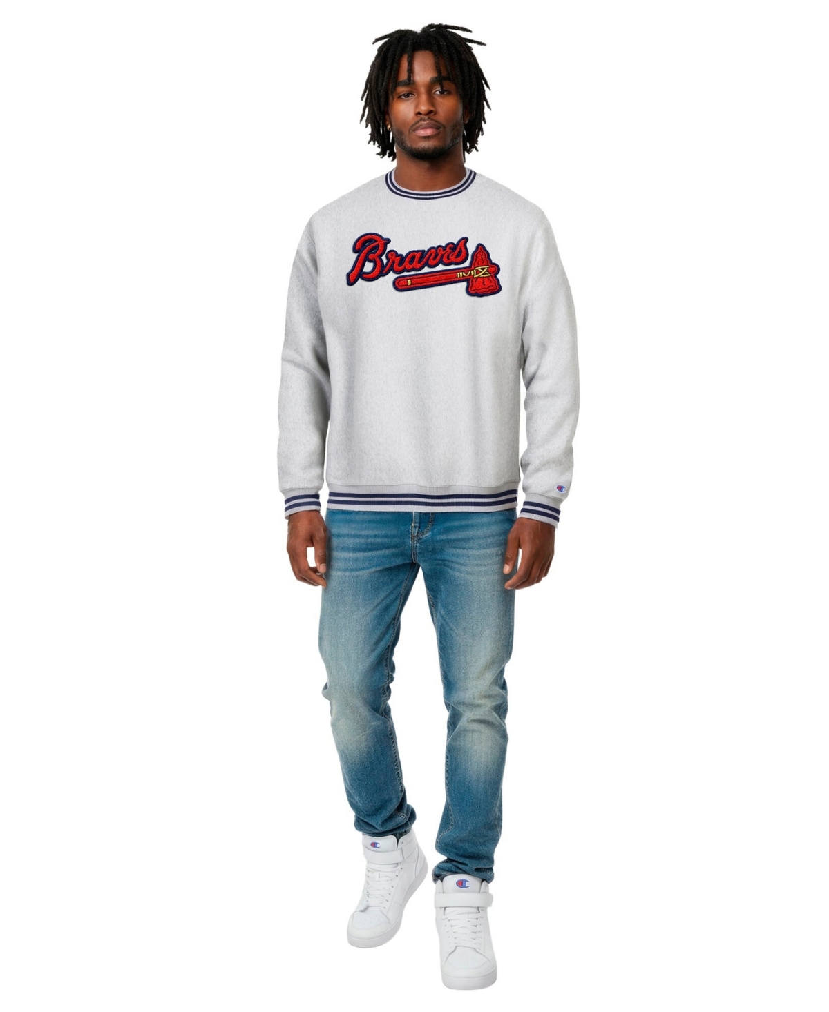 Champion Men's Heather Gray Atlanta Braves Reverse Weave Sweatshirt - Heather Gray