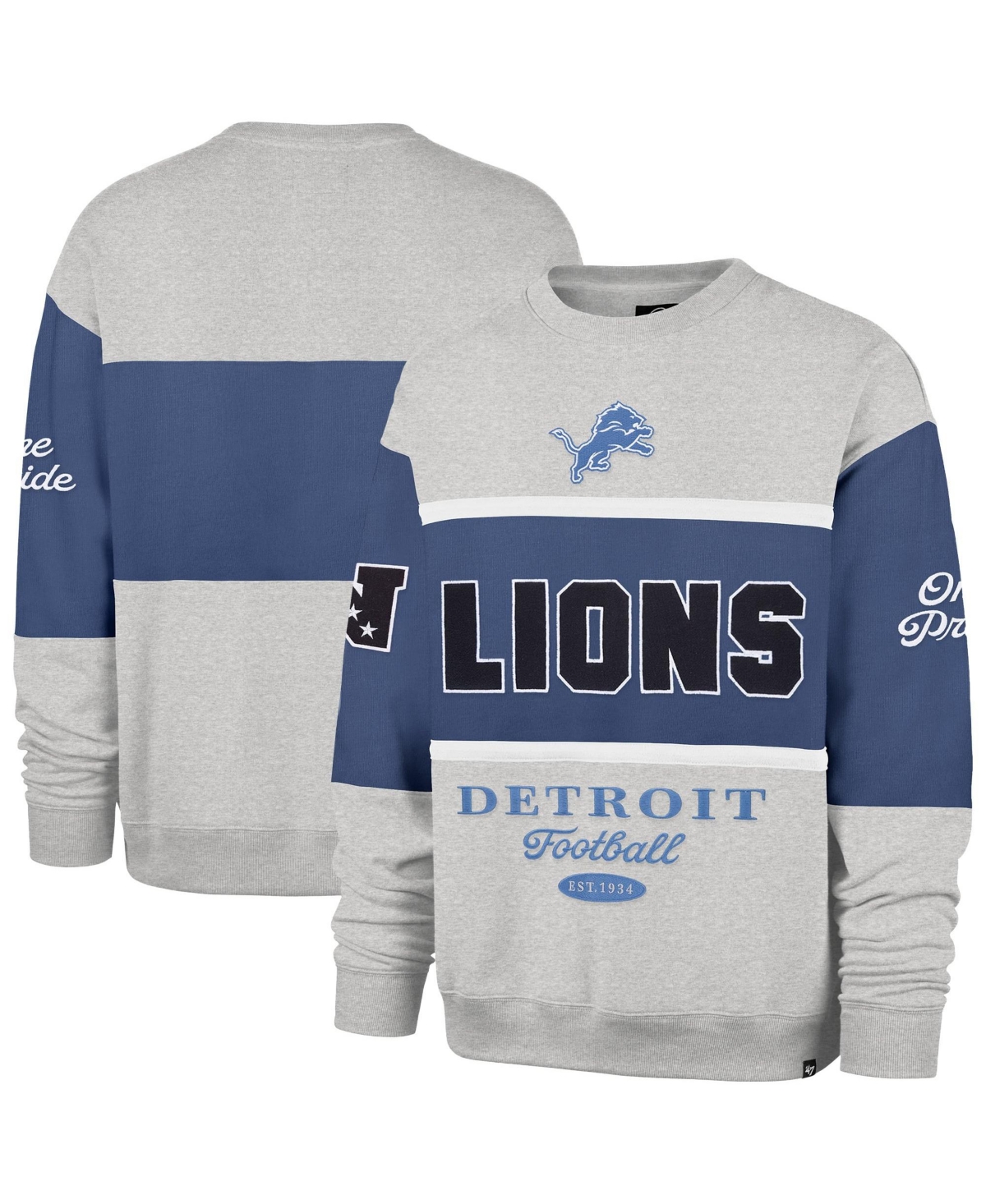 '47 Brand Men's Blue/Heather Gray Detroit Lions Blockfield Maximalist Sweatshirt - Blue, Heather Gray