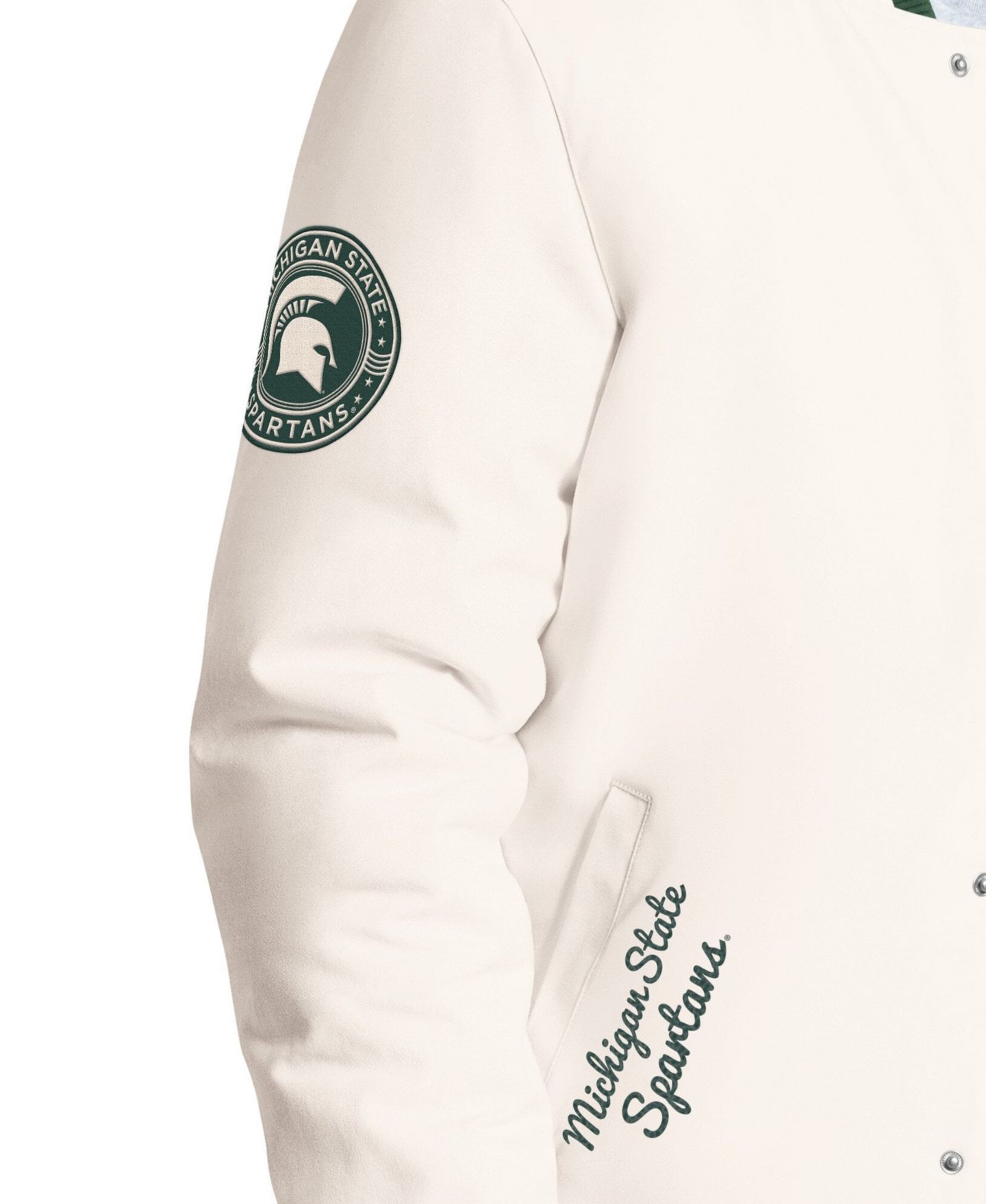 Мужская куртка Starter White Michigan State Spartans Spectator Varsity Full Snap — фото 4