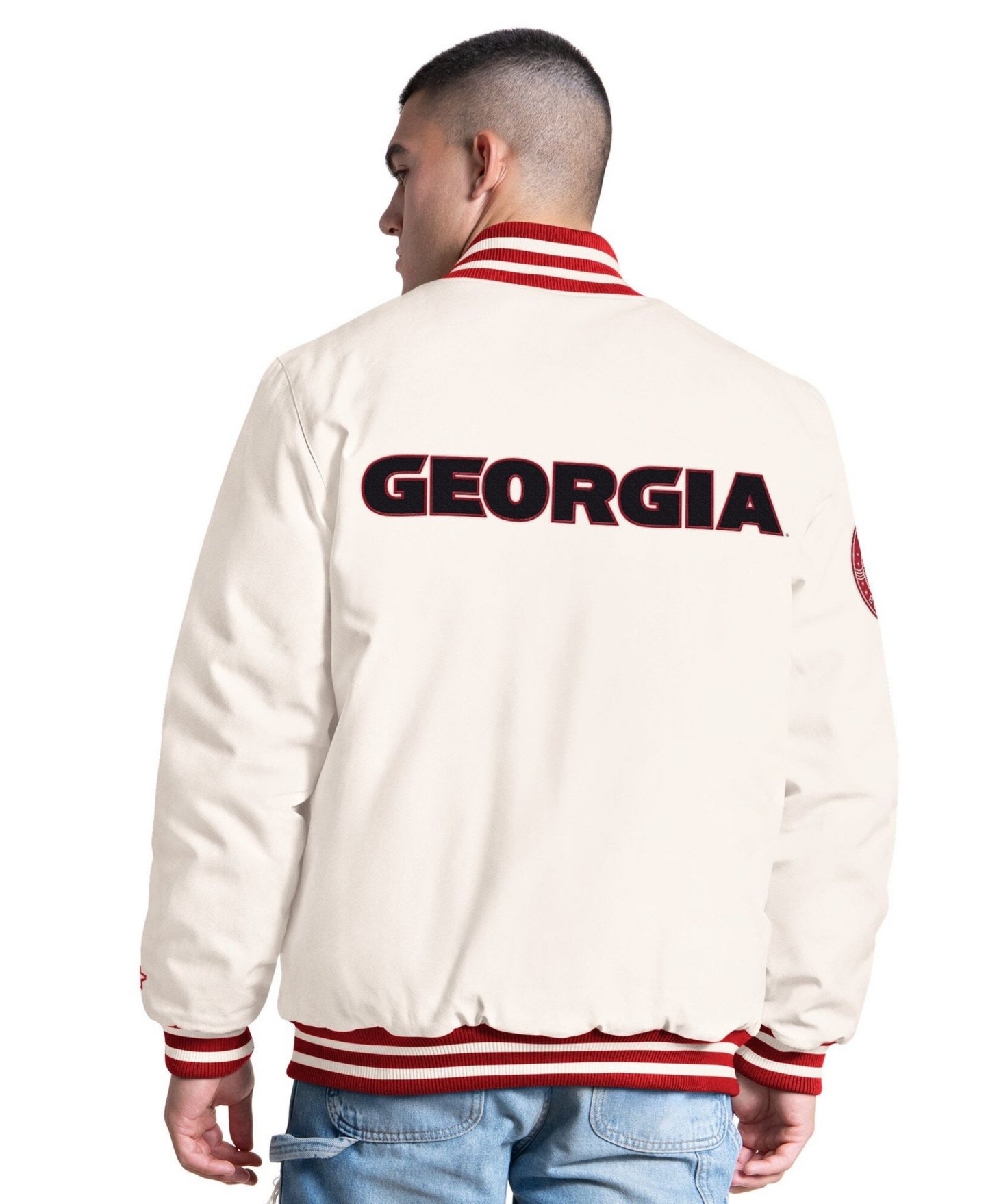 Мужская куртка Starter White Georgia Bulldogs Spectator Varsity Full Snap — фото 2