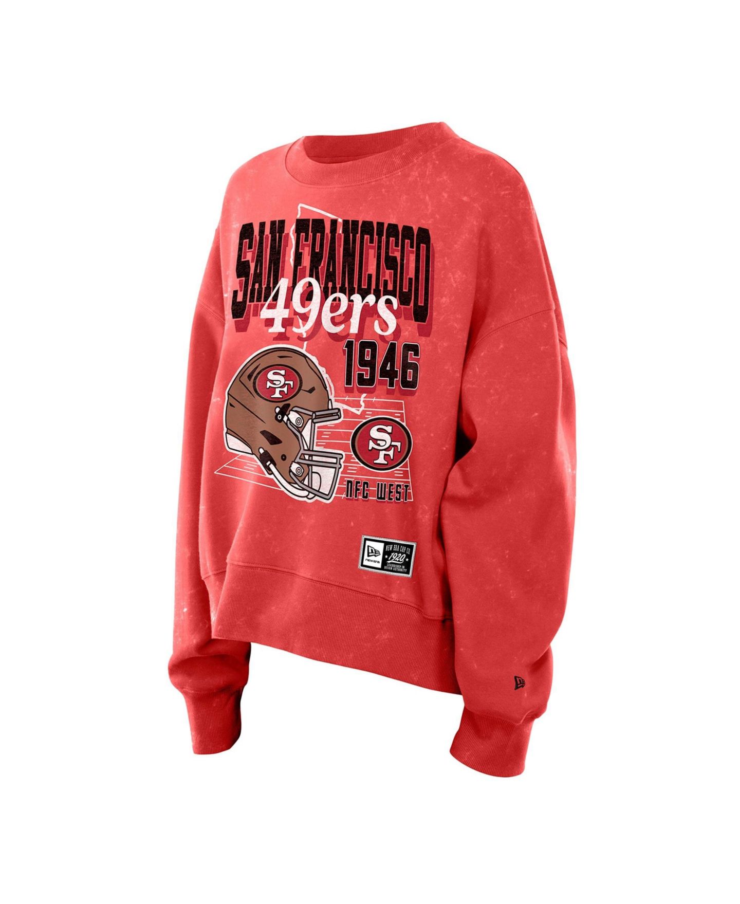 Женская толстовка New Era Scarlet San Francisco 49ers Throwback Mineral Wash Boxy Fleece Crewneck — фото 6