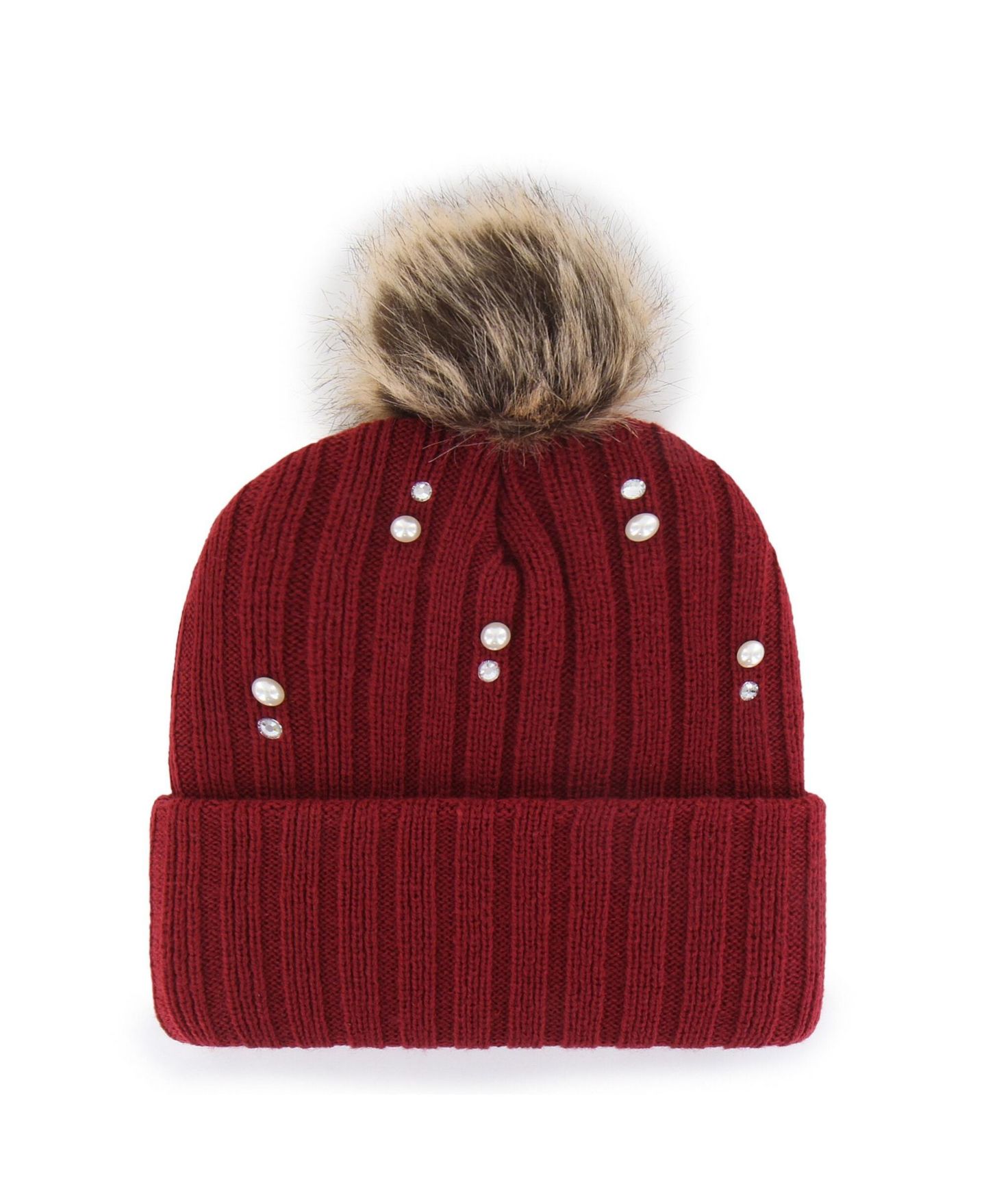 Женский головной убор '47 Brand Crimson Alabama Crimson Tide Imitation Pearl Faux Fur Knit Pom Hat — фото 2
