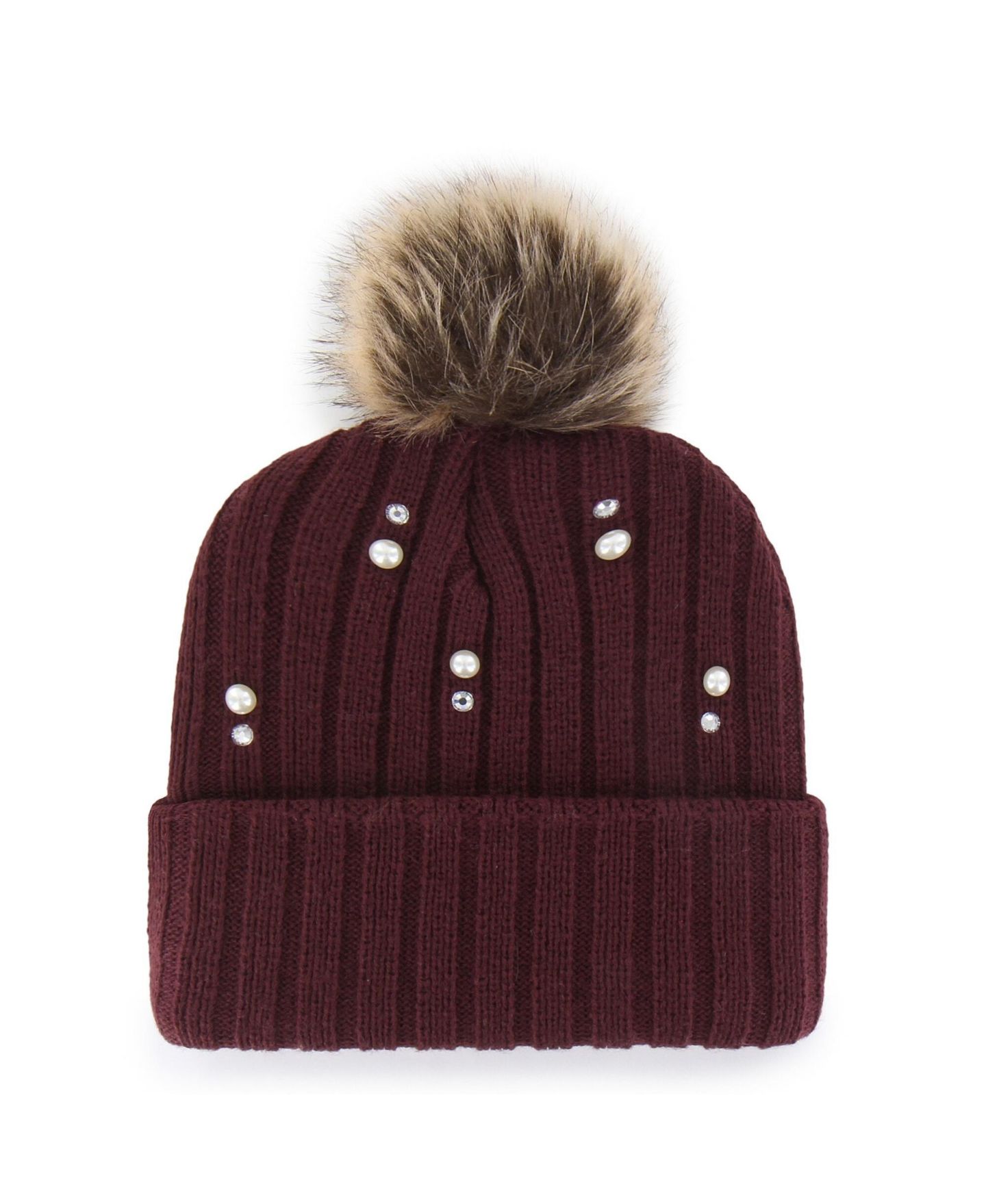 Женский головной убор '47 Brand Maroon Minnesota Golden Gophers Imitation Pearl Faux Fur Knit Pom Hat — фото 2