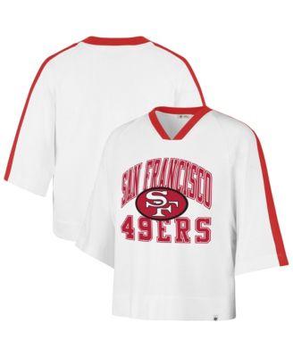 Women's White San Francisco 49ers Big Overarch Drop Needle Raglan V-Neck T-Shirt