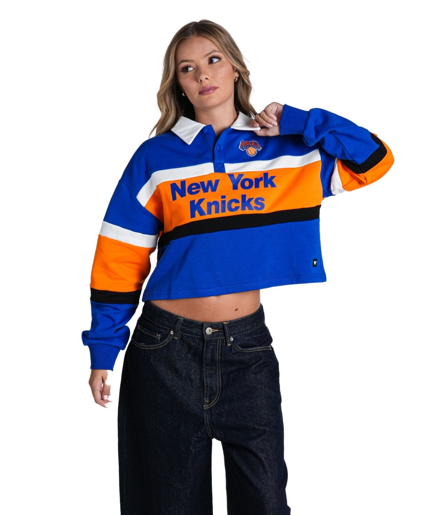 Женское поло The Wild Collective Blue New York Knicks Long-Sleeve Crop Polo — фото 3