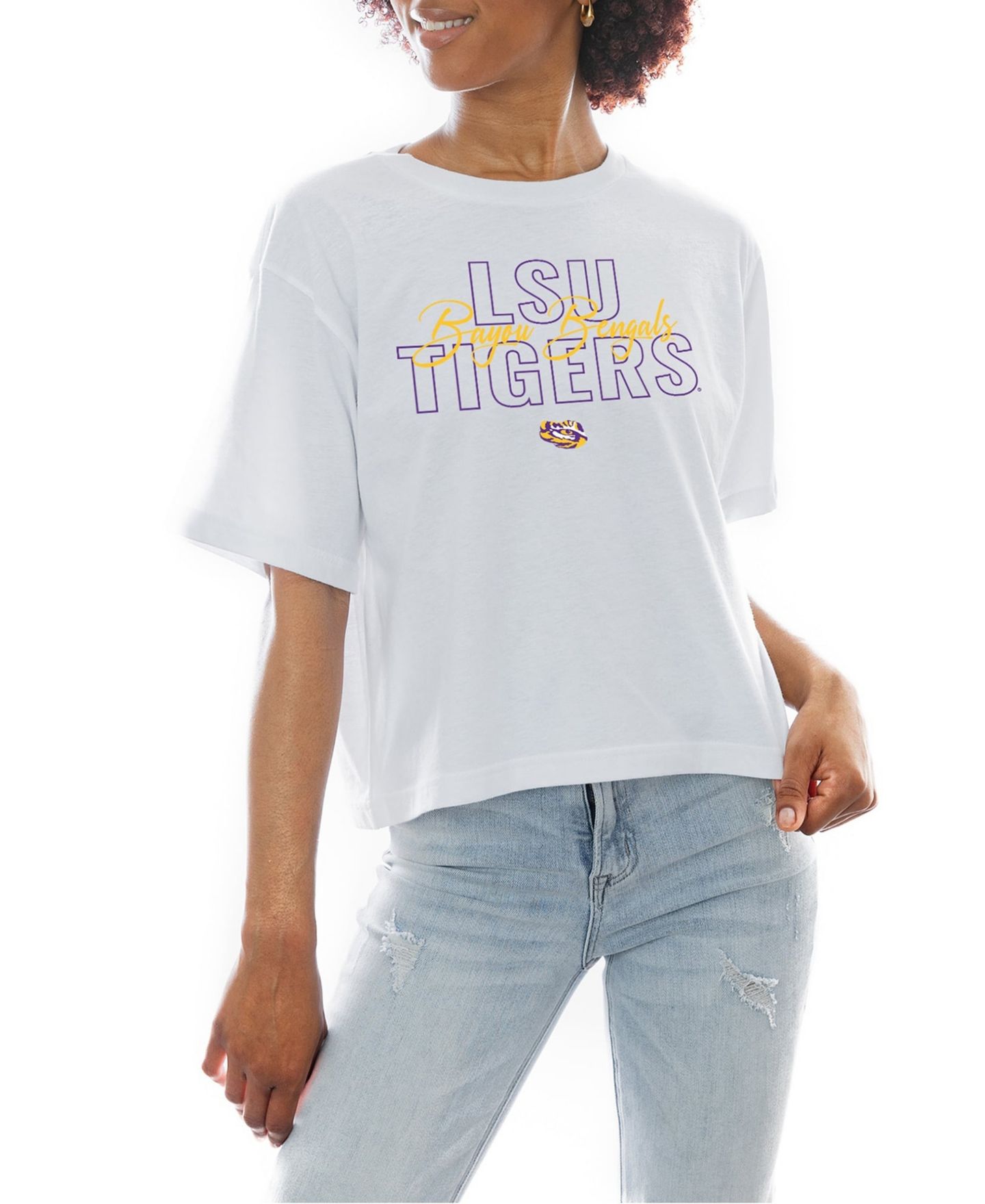 Женская футболка Gameday Couture White LSU Tigers Slogan Boxy Fit Cropped — фото 1