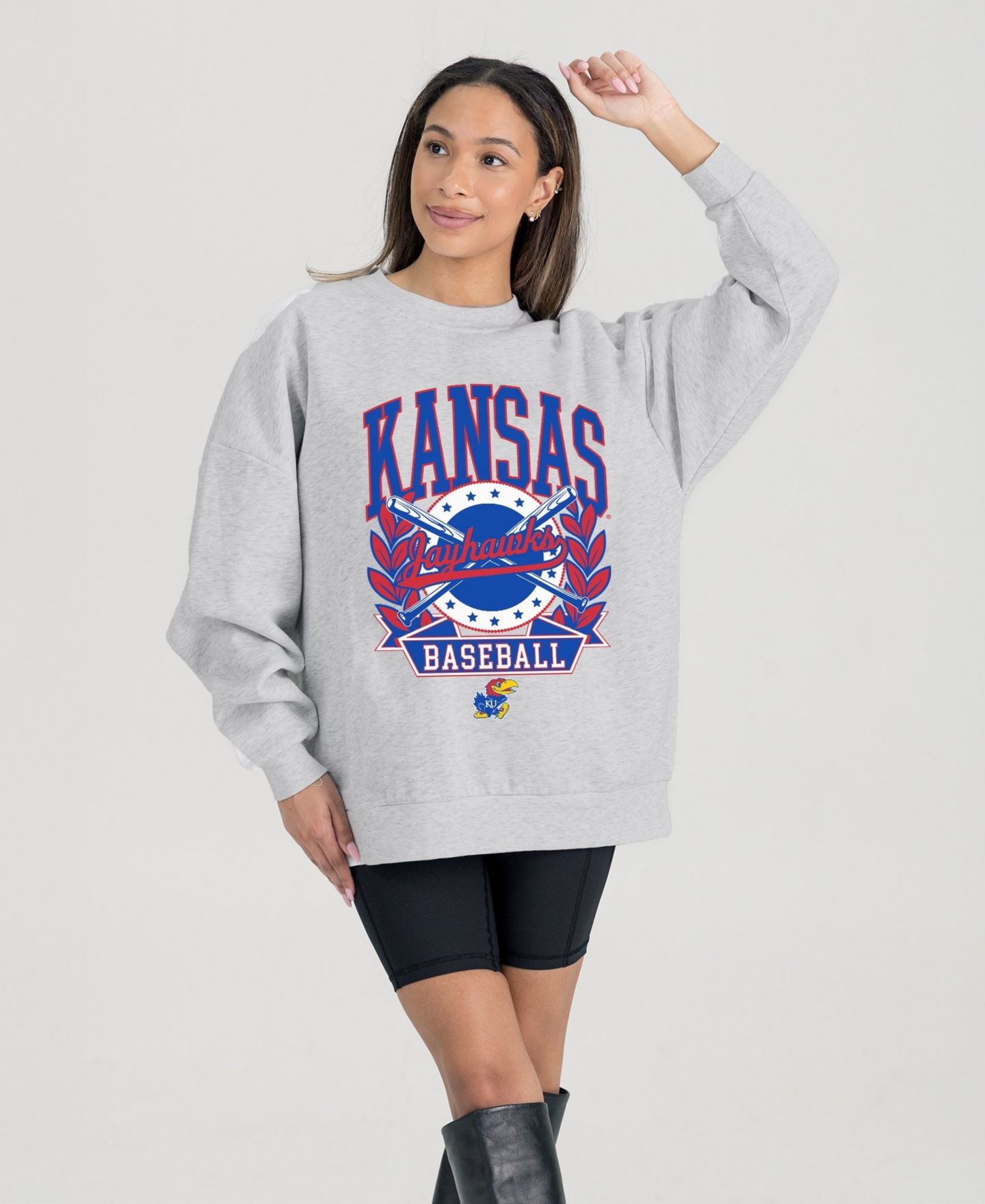 Женская толстовка Gameday Couture Gray Kansas Jayhawks Baseball Premium Fleece Drop Pullover — фото 1