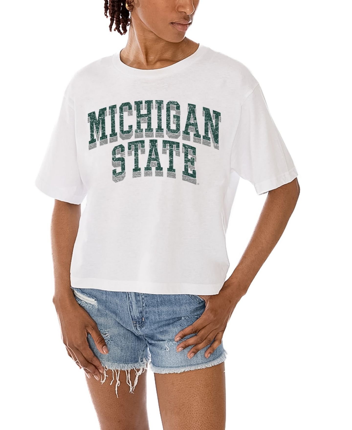 Женская футболка Gameday Couture White Michigan State Spartans Claim To Fame Boxy Cropped — фото 1