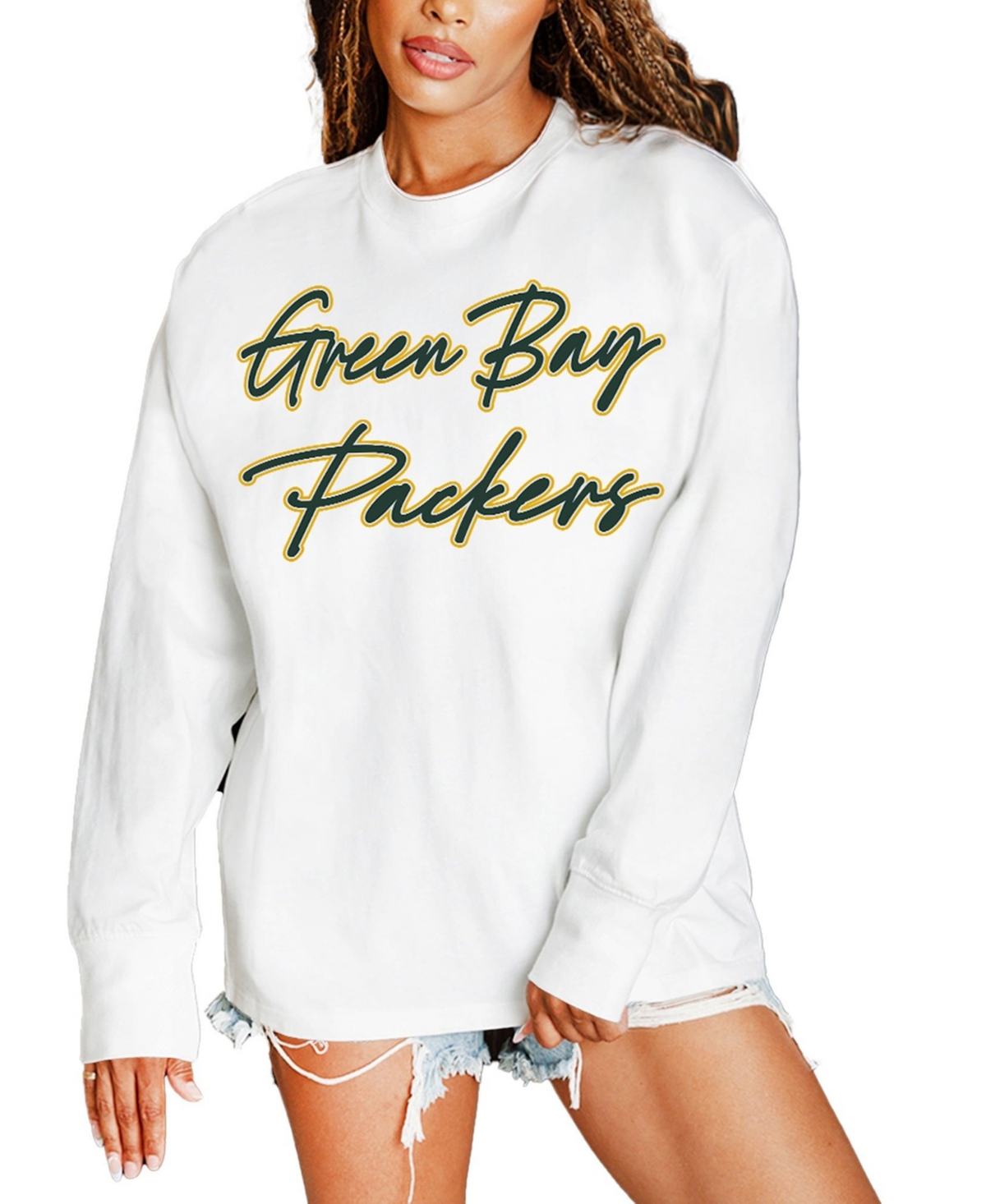 Gameday Couture Women's White Green Bay Packers Classic Comeback Oversized Long-Sleeve T-Shirt - White