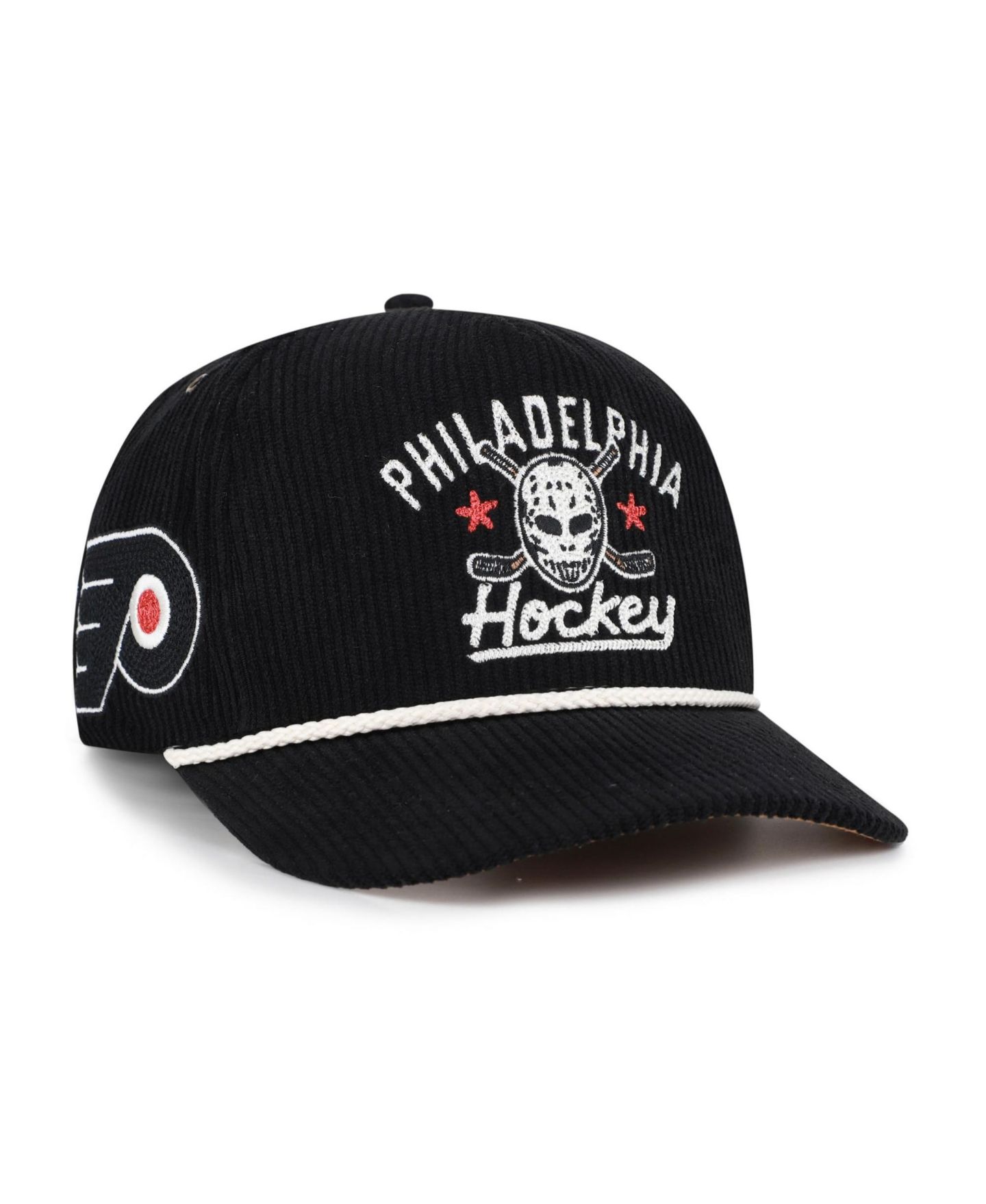 Мужская кепка '47 Brand Black Philadelphia Flyers Hockey Mask Corduroy Rope Hitch Adjustable Hat — фото 1