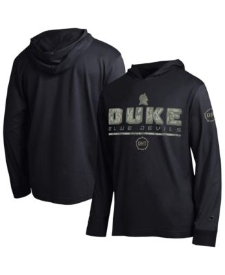 Men's Black Duke Blue Devils Operation Hat Trick Camo Script Hooded Long-Sleeve T-Shirt