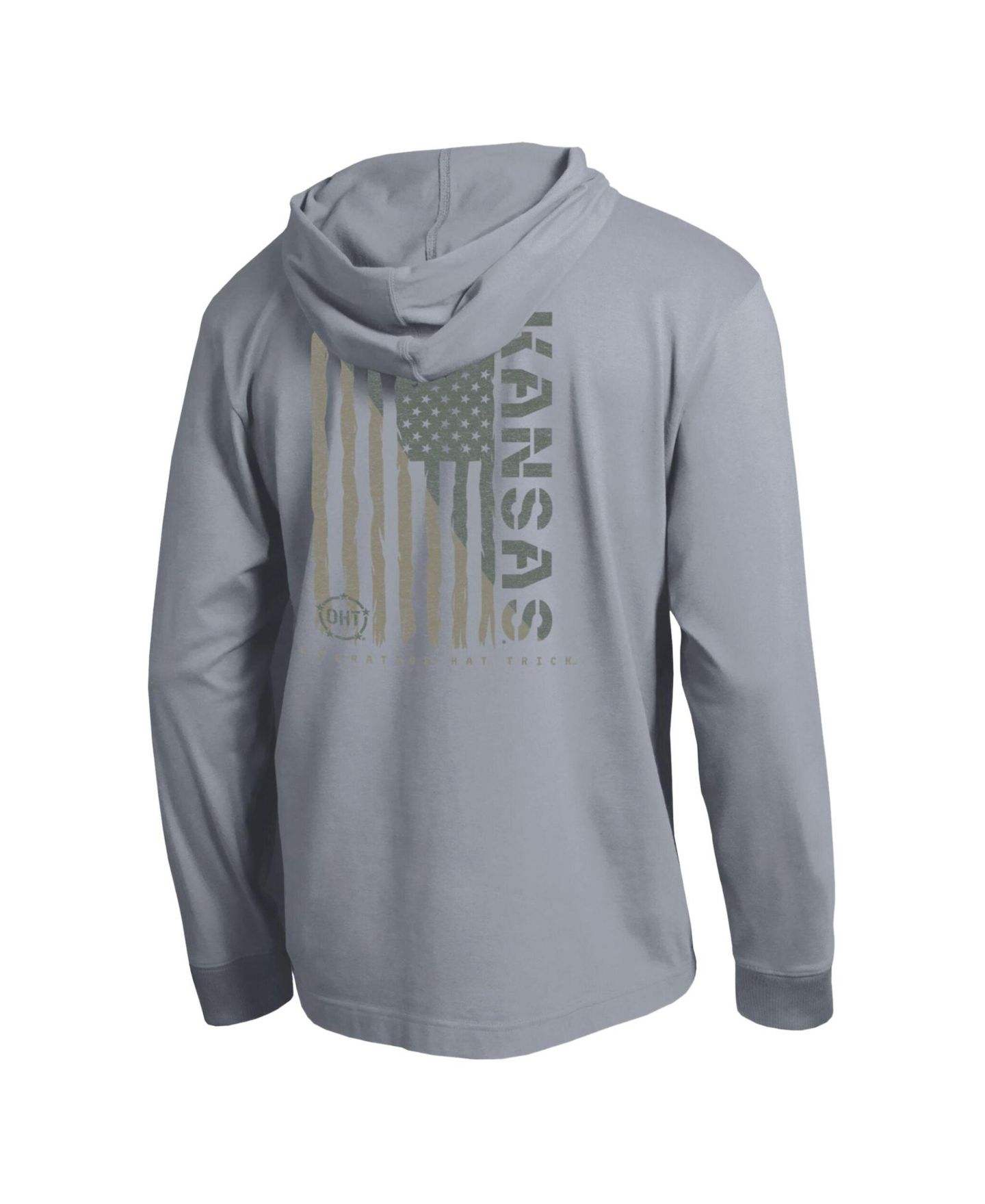 Мужская футболка Champion Heather Gray Kansas Jayhawks Operation Hat Trick Flag Hooded Long-Sleeve — фото 3