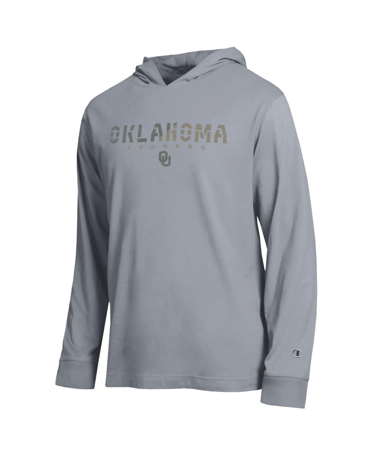 Мужская футболка Champion Heather Gray Oklahoma Sooners Operation Hat Trick Flag Hooded Long-Sleeve — фото 2