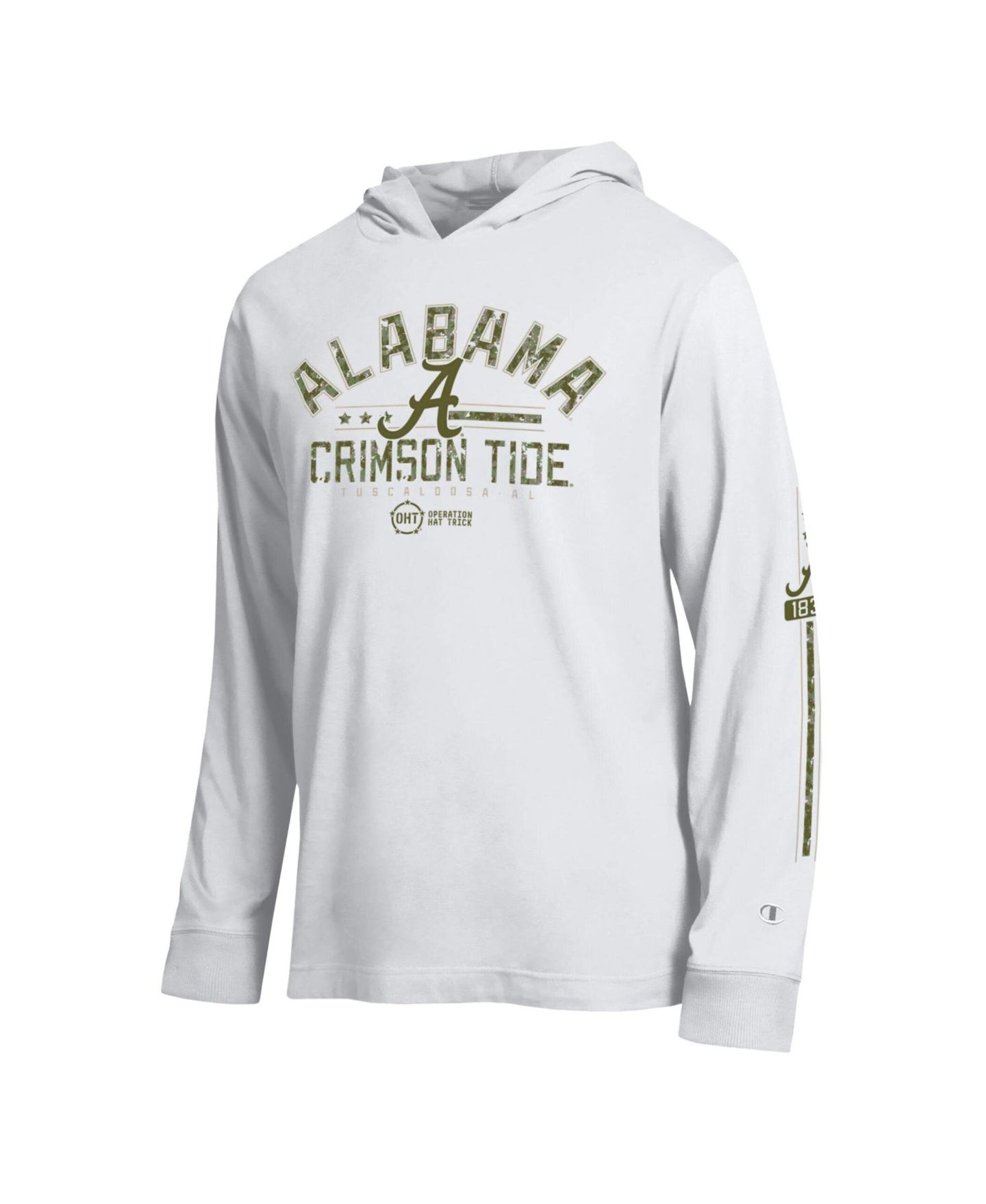 Мужская футболка Champion White Alabama Crimson Tide Operation Hat Trick Sleeve Line Hooded Long-Sleeve — фото 2