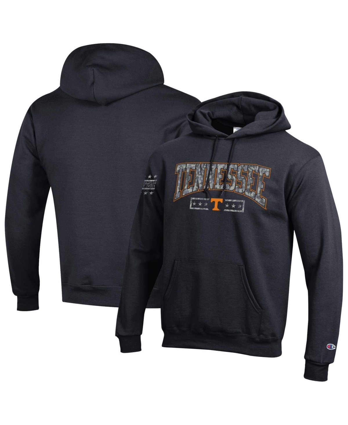 Champion Men's Black Tennessee Volunteers Operation Hat Trick Camo Script Powerblend Fleece Hoodie - Black