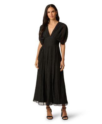 Women's Crinkle Organdy A-Line Little Black Midi Dress