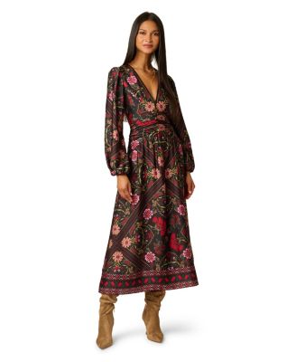 Women's Floral A-Line Velvet Midi Dress