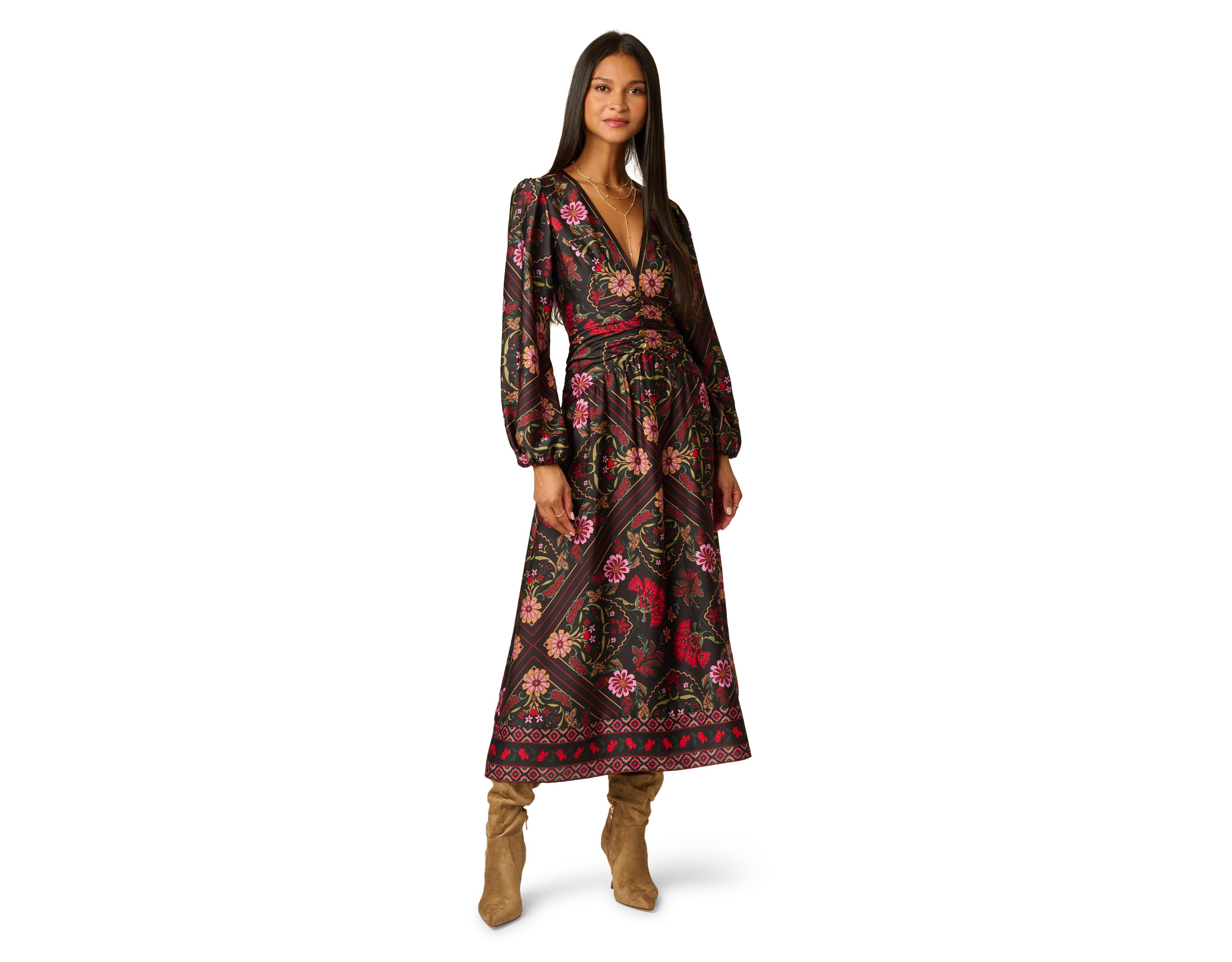 Adrianna Papell Women's Floral A-Line Velvet Midi Dress