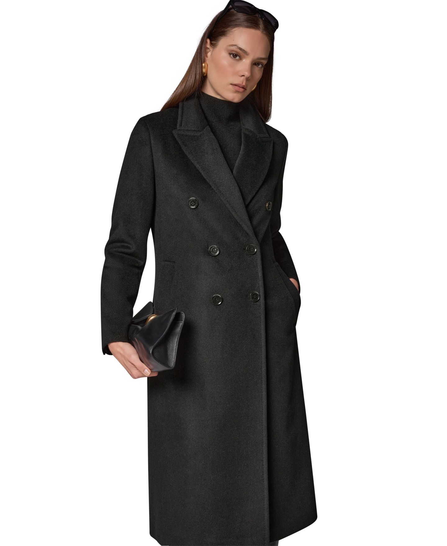 Женское пальто Donna Karan New York Double-Breasted Long Wool-Cashmere Blend, цвет: Вишнёвый — фото 9