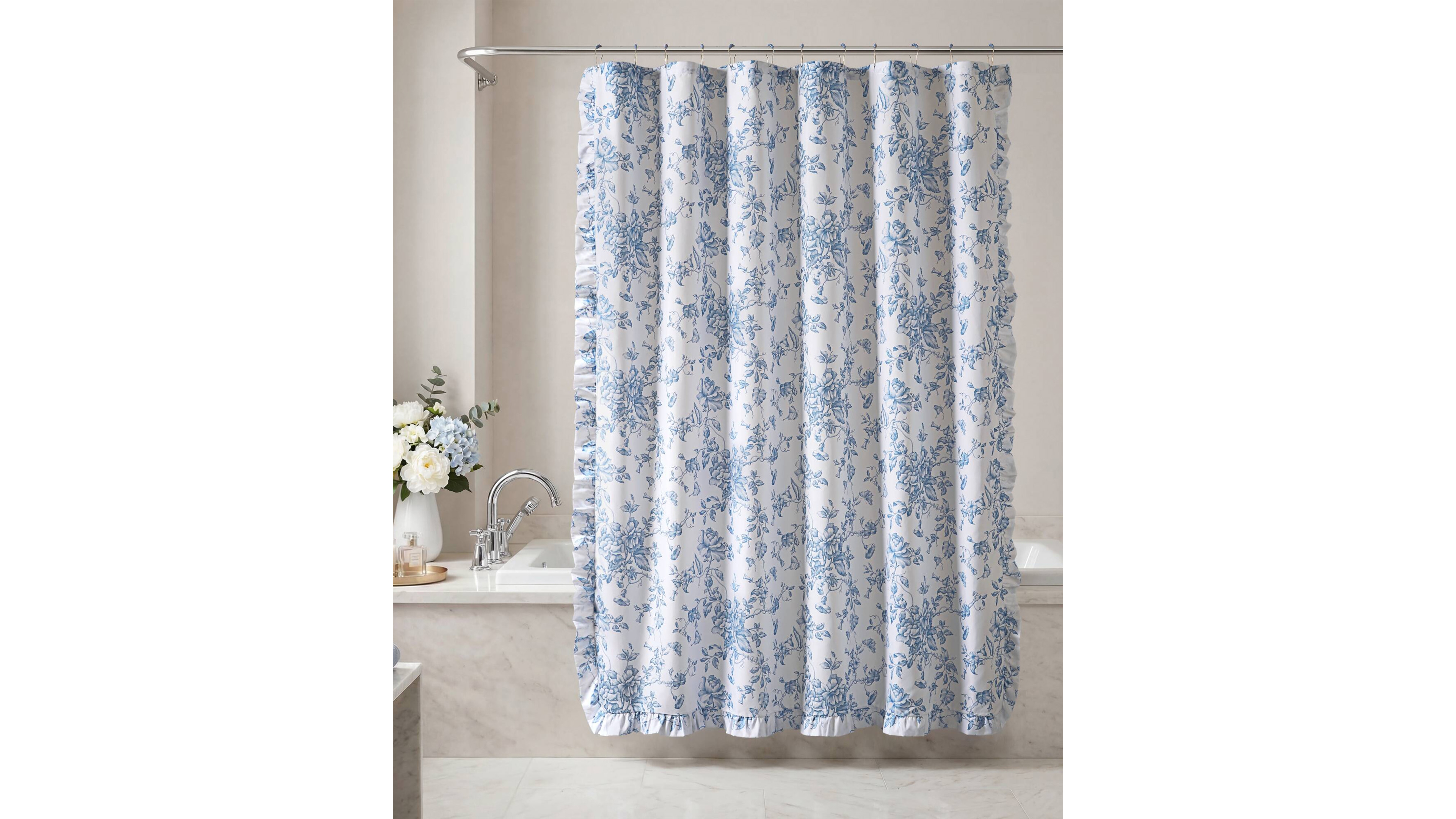 Madison Park Essentials Adele Floral Ruffle Shower Curtain Set, 72" x