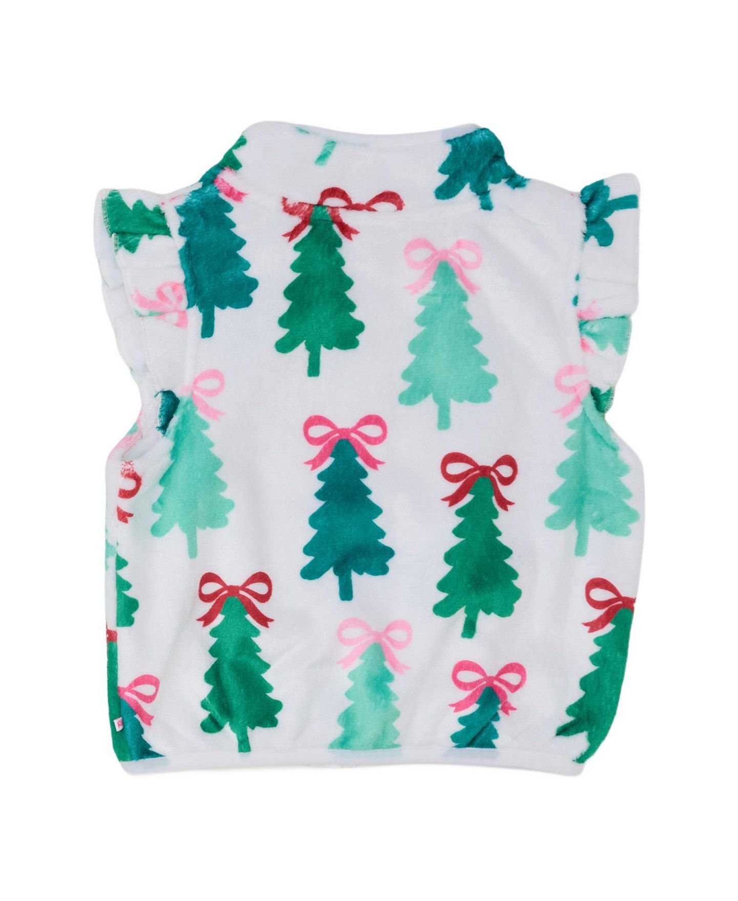 Жилет RuffleButts Quarter-Zip Ruffle Mock-Neck Fleece для девочек, цвет: Christmas Tree Bows — фото 2